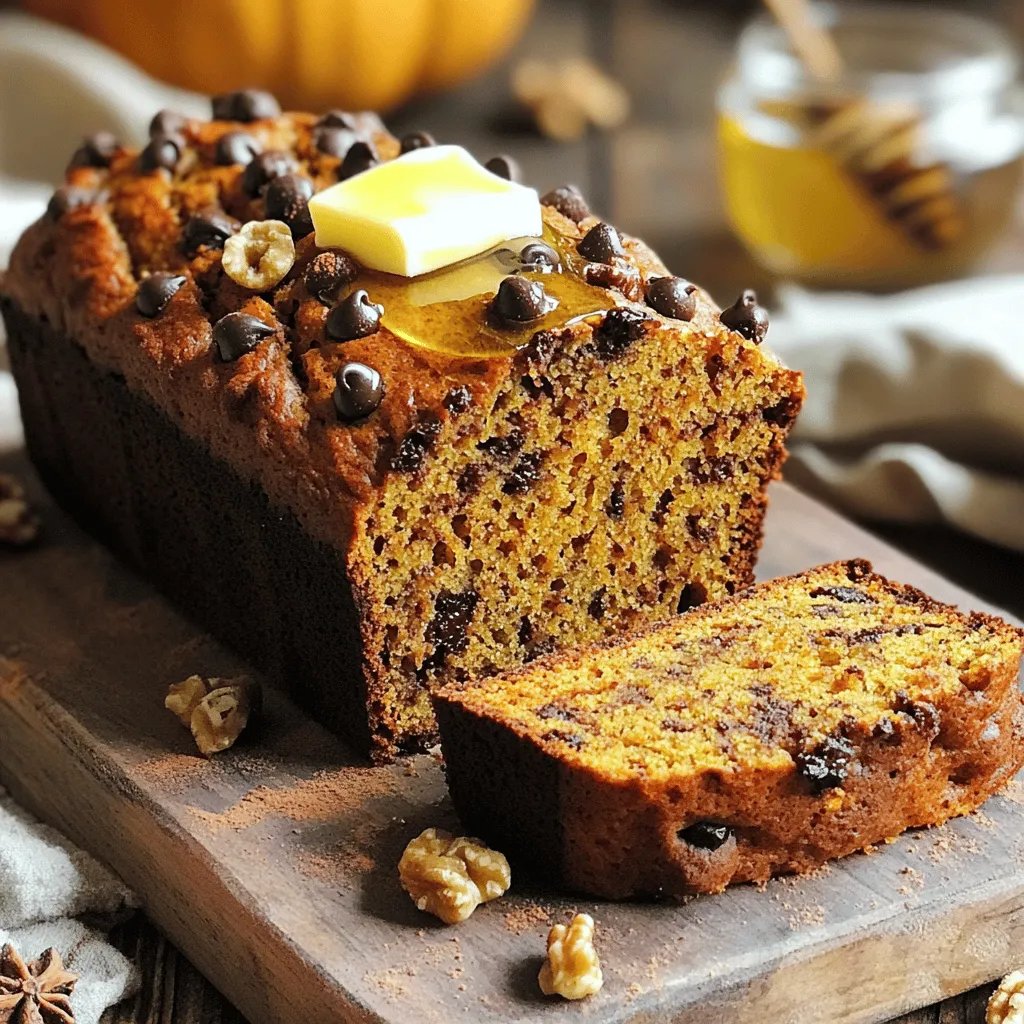 For my healthy pumpkin bread, I use simple, wholesome ingredients. Each element adds taste and nutrition. Pumpkin puree is the star ingredient. It brings moisture and a rich flavor. Eggs provide structure and protein. Honey or maple syrup sweetens the bread naturally. Coconut oil keeps it moist and adds healthy fats. Whole wheat flour gives fiber, while almond flour adds a nice texture. Here’s a full list of the main ingredients: - 1 cup pumpkin puree (fresh or canned) - 2 large eggs - 1/3 cup honey or maple syrup - 1/4 cup coconut oil, melted - 1 teaspoon vanilla extract - 1 cup whole wheat flour - 1/2 cup almond flour - 1 teaspoon baking soda - 1 teaspoon baking powder - 1 teaspoon ground cinnamon - 1/2 teaspoon ground nutmeg - 1/4 teaspoon ground ginger - 1/4 teaspoon sea salt Each of these ingredients plays a key role in making the bread tasty and healthy. To jazz up my pumpkin bread, I love to add some optional ingredients. These can make the bread even more special. Consider adding: - 1/2 cup chopped nuts (walnuts or pecans) - 1/2 cup dark chocolate chips or raisins Chopped nuts add a nice crunch, while chocolate chips or raisins bring sweetness. You can mix and match based on your taste. These options let you customize the bread to your liking! Start by preheating your oven to 350°F (175°C). This step is key to baking. While the oven heats, grease a loaf pan with coconut oil. You can also line it with parchment paper. This makes it easy to take the bread out later. In a large bowl, combine 1 cup of pumpkin puree, 2 large eggs, and 1/3 cup of honey or maple syrup. Add in 1/4 cup of melted coconut oil and 1 teaspoon of vanilla extract. Use a whisk to mix these ingredients well. This will create a smooth base for your bread. In another bowl, mix together the dry ingredients. Combine 1 cup of whole wheat flour, 1/2 cup of almond flour, 1 teaspoon of baking soda, and 1 teaspoon of baking powder. Next, add 1 teaspoon of ground cinnamon, 1/2 teaspoon of ground nutmeg, 1/4 teaspoon of ground ginger, and 1/4 teaspoon of sea salt. Stir these together until they are evenly mixed. Now, slowly add the dry mixture to the wet mixture. Stir gently until just combined. Be careful not to overmix; this helps keep the bread light. If you want, fold in 1/2 cup of chopped nuts or dark chocolate chips. Pour the batter into the loaf pan and smooth the top with a spatula. Bake in the oven for 50-60 minutes. Check with a toothpick; it should come out clean. Let the bread cool in the pan for about 10 minutes. After that, transfer it to a wire rack to cool completely. When serving, slice the bread and enjoy it warm. A pat of butter or a drizzle of honey on top adds a nice touch. You can also sprinkle a bit of cinnamon for extra flavor. Enjoy your delicious pumpkin bread! To get the best texture in your pumpkin bread, mix just until combined. Overmixing can make it tough. Use a light hand when folding in any add-ins like nuts or chocolate chips. This keeps your bread soft and fluffy. Always measure your flour correctly. Too much flour can lead to a dry loaf. Using whole wheat flour adds nice flavor and nutrition while almond flour gives it a moist touch. One common mistake is not checking your oven temp. An oven that’s too hot can burn the bread. Always preheat your oven to 350°F (175°C). Another mistake is using old baking soda or baking powder. These lose their power and can affect how your bread rises. Also, don’t skip the cooling time. Letting the bread cool helps it slice better and taste great. Serve your healthy pumpkin bread warm for the best taste. A pat of butter or a drizzle of honey adds a nice touch. You can also sprinkle a bit of cinnamon on top for flair. This bread pairs well with a hot cup of tea or coffee. For a fun twist, slice it and make a sandwich with cream cheese. Your guests will love it! {{image_2}} You can make this pumpkin bread gluten-free. Use almond flour or oat flour instead of whole wheat flour. These flours add great texture. They also keep the bread moist. You can mix in a gluten-free flour blend too. Make sure to check labels for gluten-free options. This way, everyone can enjoy this tasty treat. If you want less sugar, try using mashed bananas or unsweetened applesauce. These options add natural sweetness and moisture. You can also reduce the honey or maple syrup to a few tablespoons. Just remember, less sweetener can change the bread's texture. Taste as you go to find the right balance. To boost flavor, you can add more spices. Consider adding cloves or allspice for a warm twist. A teaspoon of vanilla bean paste can also make it richer. For a fun twist, try adding orange zest or a splash of maple extract. These additions will make your pumpkin bread unique and delicious! To keep your pumpkin bread fresh, store it at room temperature. Wrap it in plastic wrap or foil. This keeps moisture in and prevents it from drying out. If your kitchen is warm, you might want to store it in the fridge. Just remember to let it come back to room temperature before serving. This helps maintain its soft texture. If you want to save your pumpkin bread for later, freezing is a great option. First, cool the bread completely. Then, wrap it tightly in plastic wrap. After that, place it in a freezer-safe bag or container. This will protect it from freezer burn. It can last up to three months in the freezer. When you’re ready to eat it, just thaw it in the fridge overnight. To enjoy your pumpkin bread warm, preheat your oven to 350°F (175°C). Place the slices on a baking sheet. Heat them for about 10-15 minutes. This will bring back its moist texture and warm flavor. You can also use a microwave for quick reheating. Just warm a slice for 10-15 seconds. Add a pat of butter or a drizzle of honey for extra flavor! Yes, you can use fresh pumpkin. Just cook and puree it first. Fresh pumpkin gives a great flavor. It may have more moisture, so adjust your dry ingredients if needed. Healthy pumpkin bread can last about 3 to 5 days. Store it in an airtight container at room temperature. If you want to keep it longer, freeze it for up to 3 months. Pumpkin bread is a healthy choice. It has pumpkin, which is full of vitamins. Whole wheat flour adds fiber. You can also add nuts for healthy fats. It’s a tasty way to enjoy a snack. Yes, you can make this recipe vegan. Replace eggs with flax eggs or applesauce. Use maple syrup instead of honey. This way, you keep the flavor while making it vegan-friendly. Healthy pumpkin bread is a tasty treat packed with good ingredients. We covered the primary components, optional add-ins, and step-by-step instructions to make it right. I shared tips to enhance texture and avoid common errors. Plus, you learned about variations for gluten-free or lower-sugar options. In conclusion, with proper storage methods and reheating tips, you can enjoy this wholesome snack anytime. Try it out, and enjoy making this healthy version of pumpkin bread!