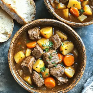 - 2 lbs beef chuck roast, cut into 1-inch cubes - 4 medium carrots, sliced - 3 medium potatoes, diced - 1 large onion, chopped - 3 cloves garlic, minced The beef chuck roast is the star of this dish. It becomes tender and flavorful when cooked slowly. I love using carrots and potatoes because they add sweetness and heartiness. The onion and garlic give a wonderful aroma and depth to the stew. - 4 cups beef broth (low sodium) - 2 tablespoons tomato paste - 2 teaspoons dried thyme - 1 teaspoon rosemary - 1 teaspoon paprika - Salt and pepper to taste - 2 tablespoons olive oil - 1 bay leaf - 2 tablespoons cornstarch (optional, for thickening) - 2 tablespoons water (optional, for thickening) The beef broth is key for richness. Tomato paste adds a nice tang. Thyme and rosemary bring warmth and earthiness. Paprika adds a touch of color and flavor. I use olive oil for searing the beef and adding a smooth texture. The bay leaf gives a nice herbal note. If you like a thicker stew, the cornstarch slurry is an easy option. Searing beef adds a nice flavor. It locks in juices and creates a tasty crust. To sear, heat olive oil in a skillet over medium-high heat. Add beef cubes, leaving space between them. Cook for about 5 to 7 minutes until brown on all sides. This step makes your stew rich and deep in flavor. Layer ingredients in the slow cooker for even cooking. Start with the seared beef at the bottom. Then add sliced carrots, diced potatoes, and chopped onions on top. This order helps each item cook well. Next, mix the sauce. In a bowl, combine beef broth, tomato paste, minced garlic, thyme, rosemary, paprika, salt, and pepper. Stir until blended. Pour this mixture over your layered beef and veggies. Don't forget to add the bay leaf for extra flavor! Now, it’s time to cook! Cover the slow cooker and set it to low for 8 hours or high for 4 hours. Cooking low and slow helps the beef become tender and flavorful. Make sure to keep the lid on. This keeps the steam in and helps all the flavors blend together. If you want a thicker stew, mix cornstarch with water in the last 30 minutes. Stir it in and cook uncovered to thicken the stew slightly. Adding wine or Worcestershire sauce boosts the flavor of your stew. A splash of red wine adds depth. Worcestershire sauce brings a savory kick. Both ingredients work well with beef. Incorporating seasonal vegetables also enhances the dish. Try adding parsnips in winter or zucchini in summer. Seasonal veggies add freshness and new flavors. This keeps your stew exciting every time you make it. Always check for doneness as your stew cooks. The beef should be tender and easy to shred. Use a fork to test it. If it’s tough, let it cook longer. Adjusting seasonings is key for a balanced flavor. Taste your stew before serving. Add salt or pepper, if needed. Remember, you can always add more, but you can't take it away. Using a cornstarch slurry is a great way to thicken your stew. Mix two tablespoons of cornstarch with two tablespoons of water. Stir this mixture into your stew in the last 30 minutes. It will thicken nicely. If you want alternatives, try mashed potatoes or pureed beans. Both can add thickness without cornstarch. This way, you can change the texture and flavor of your stew. {{image_2}} You can use different cuts of beef for your stew. Beef chuck roast is great, but brisket or round can work, too. These cuts are tender when cooked low and slow. If you want to switch things up, try chicken or turkey. Use boneless pieces and adjust the cooking time. Chicken usually cooks faster than beef. This way, you can enjoy a lighter version while keeping the stew hearty. Adding vegetables makes your stew even better. You can throw in mushrooms or green beans for extra flavor. Mushrooms add a nice earthiness, while green beans give a fresh crunch. If you want more protein, consider legumes like lentils or beans. These can thicken your stew and boost its nutrition. Just add them alongside your other veggies for a tasty twist. For those who need gluten-free options, just check your broth and tomato paste. Many brands offer gluten-free versions. This way, everyone can enjoy the stew. If you want a vegetarian or vegan stew, skip the meat and use vegetable broth. You can add more beans and hearty vegetables. Root veggies like sweet potatoes work well. This keeps your stew filling and delicious without meat. After enjoying your slow cooker beef stew, store leftovers in airtight containers. Glass containers work well and keep the stew fresh. Make sure to let the stew cool before sealing. This helps avoid moisture build-up, which can spoil the food. Label each container with the date. This way, you know how long they have been in the fridge. Keep the stew in the refrigerator for up to three days. When reheating, stir well and heat until hot. You can use the microwave or stovetop for this. To freeze the stew, let it cool completely first. Then, transfer it to freezer-safe bags or containers. Squeeze out as much air as you can. This helps prevent freezer burn. Slow cooker beef stew lasts about three months in the freezer. When you’re ready to eat, thaw it in the fridge overnight. Reheat it on the stove or microwave until steaming hot. Meal prepping makes busy days easier. You can cut the beef, veggies, and garlic ahead of time. Store them in separate containers in the fridge. This way, when you're ready to cook, it only takes a few minutes to toss everything in the slow cooker. You can also mix the sauce ingredients in advance. Just keep them in a jar until you need them. This saves time and keeps your cooking stress-free. Yes, you can skip browning the meat. However, there are pros and cons. Pros: - It saves time. - You can go straight to the slow cooker. Cons: - The stew may lack depth in flavor. - Browning adds a rich taste and color. You can boost your stew’s flavor with these spices and herbs: - Bay leaf: Adds a subtle aroma. - Worcestershire sauce: Gives a savory kick. - Red wine: Enhances richness. - Parsley: Freshens the dish. Feel free to experiment with spices you love. Adding fresh herbs near the end will also brighten the flavor. Yes, slow cooker beef stew can be healthy. Here’s a quick breakdown: - Protein: Beef chuck provides high-quality protein. - Vegetables: Carrots and potatoes offer vitamins and fiber. - Calories: A serving is about 300-400 calories, depending on the portion size. Keep in mind to watch your serving sizes. Balance is key for a healthy meal. In this blog post, we explored how to make a tasty slow cooker beef stew. We covered main ingredients like beef, carrots, potatoes, and aromatic herbs. I shared step-by-step instructions for cooking and tips for enhancing flavor. You can try different meats and vegetables based on your taste. Don’t forget to store leftovers properly for future meals. With these insights, you can create a warm, satisfying stew that everyone will enjoy. Happy cooking!
