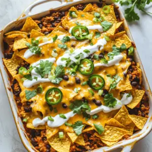 - 1 lb ground beef - 1 tablespoon taco seasoning - 1 can (15 oz) black beans, drained and rinsed - 1 cup corn (fresh or frozen) - 1 cup salsa - 2 cups tortilla chips, crushed - 2 cups shredded cheddar cheese - 1 cup sour cream - 1/2 cup sliced green onions - 1 jalapeño, sliced (optional) - Fresh cilantro for garnish This recipe is fun and easy. You’ll need ground beef as the base. It gives the casserole a hearty feel. Taco seasoning adds great flavor. Just one tablespoon is enough to spice things up. Black beans add protein and fiber. They also give a nice texture. Corn lends sweetness and color. Salsa brings moisture and zest to the mix. Use any type you like. Tortilla chips add crunch. Crushing them makes a great base. Cheddar cheese is a must for that gooey topping. It melts perfectly in the oven. Sour cream provides creaminess. You can drizzle it on top before serving. Green onions add freshness and a mild onion taste. For some heat, add jalapeños. They’re optional but tasty. Fresh cilantro brightens the dish and adds flavor. Each ingredient plays a key role in making this Walking Taco Casserole a hit! To start, preheat your oven to 350°F (175°C). This ensures even cooking for your casserole. While the oven warms up, take a large skillet and brown 1 pound of ground beef over medium heat. It will take about 5-7 minutes for the beef to be fully cooked. As it cooks, drain any extra fat from the skillet. Next, add 1 tablespoon of taco seasoning to the beef. Mix well until the beef is evenly coated. Then, incorporate 1 can of black beans, drained and rinsed, along with 1 cup of corn and 1 cup of salsa. Cook this mixture for another 2-3 minutes. You want everything heated through and well combined. Now it’s time to build your layers! Start with a large baking dish. Lay half of the crushed tortilla chips at the bottom. Spread the beef mixture evenly over the chips. Then, sprinkle 1 cup of shredded cheddar cheese on top. Add the remaining crushed tortilla chips as your next layer, followed by the rest of the cheese. Pop the dish into your preheated oven. Bake for about 15-20 minutes. You’ll know it’s ready when the cheese is melted and bubbly. Once out of the oven, let it cool for a few minutes. When ready to serve, drizzle sour cream on top. Add sliced green onions and jalapeños, if you like. Don’t forget to garnish with fresh cilantro for that extra flavor! To make your Walking Taco Casserole stand out, start by browning the beef well. Use medium heat and break it apart as it cooks. This method helps render the fat and gives the meat a nice color. Aim for about 5-7 minutes until fully cooked. Drain any fat before adding other ingredients. Next, focus on layering for the best texture. Start with half of the crushed tortilla chips at the bottom of your dish. Add the beef mixture evenly on top. This helps create a strong base. Then, sprinkle cheese over the beef. Finish with the remaining tortilla chips and cheese on top. This layering keeps the chips crispy and the cheese gooey. For sides, I recommend fresh salad or corn on the cob. They balance the flavors well. You can also serve with extra salsa or guacamole for dipping. Choose a large, shallow dish for serving. It makes it easy for guests to scoop their portions. You can even serve in individual bowls for a fun touch. If you want a vegetarian option, replace the beef with a mix of black beans and lentils. This keeps the protein and flavor but makes it meat-free. For toppings, get creative! Try adding sliced avocado, diced tomatoes, or even jalapeños for heat. You can also use different cheese types like pepper jack or mozzarella to switch things up. {{image_2}} You can switch up the meat in your Walking Taco Casserole. Ground turkey works well as a lean alternative. It cooks quickly and absorbs the taco flavors nicely. Shredded chicken is another great choice. It adds a different texture and can make the dish lighter. Both options keep the dish tasty but allow for personal preference. Cheese is a key part of this dish, but you can mix it up. Try using pepper jack for a spicy kick. Monterey Jack is milder and melts well, too. If you prefer a dairy-free option, look for plant-based cheeses. These alternatives can add unique flavors while keeping it creamy. Toppings can take your casserole to the next level. Avocado adds a rich, creamy texture. You can slice it or mash it on top. Adding fresh lettuce and diced tomatoes gives a nice crunch. These toppings bring freshness and balance to the dish. Feel free to get creative with your favorites! To keep your Walking Taco Casserole fresh, store it in the fridge. Place it in an airtight container. It will stay good for about three to four days. If you want to keep it longer, consider freezing it. For freezing, wrap portions tightly in plastic wrap, then place them in a freezer bag. This dish can last up to three months in the freezer. When it’s time to enjoy your leftovers, reheating is simple. The best method is to use the oven. Preheat your oven to 350°F (175°C). Place the casserole in an oven-safe dish, cover it with foil, and heat for about 20-25 minutes. This keeps the casserole warm without making it soggy. You can also use the microwave. If you choose this method, use a microwave-safe bowl. Heat in short bursts of 1-2 minutes, stirring in between. This way, you avoid cold spots. Enjoy your tasty Walking Taco Casserole just like before! Walking Taco Casserole can last in the fridge for about 3 to 4 days. Store it in an airtight container to keep it fresh. If you want to freeze it, you can keep it for up to 3 months. Just make sure to use a freezer-safe dish. When ready to eat, thaw it in the fridge overnight before reheating. Yes, you can make this casserole ahead of time! Prepare the beef mixture and layer it in the dish. Cover it with plastic wrap and store it in the fridge. Bake it when you're ready to serve. This way, you save time on busy days. You can also cook it fully and reheat it later. Walking Taco Casserole pairs well with many sides. Here are some tasty options to consider: - Fresh salad: A crisp green salad adds a nice crunch. - Guacamole: Creamy guacamole balances the spice. - Mexican rice: Fluffy rice complements the flavors. - Chips and salsa: Serve extra chips for dipping. - Cornbread: Sweet cornbread makes a great side. Feel free to mix and match to find your favorite combinations! This blog covered how to make a tasty Walking Taco Casserole. We detailed the main ingredients and step-by-step instructions. I shared tips for perfecting your dish, offered variations, and explained storage methods. In conclusion, you can create a fun and easy meal that everyone will love. Feel free to customize it with your favorite toppings. Enjoy making this dish for family dinners or get-togethers. It's sure to be a hit!