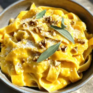 For this creamy pumpkin sage pasta, gather these key ingredients: - 8 oz (225g) fettuccine pasta - 1 can (15 oz) pureed pumpkin - 1 cup heavy cream - 2 tablespoons olive oil - 2 cloves garlic, minced - 1/2 cup grated Parmesan cheese - 1/4 cup fresh sage leaves, chopped - Salt and pepper to taste - Crushed red pepper flakes (optional, for heat) - Chopped walnuts for garnish These ingredients blend to create a rich, flavorful dish perfect for weeknights. You can elevate your dish with a few simple additions. Consider: - A drizzle of extra virgin olive oil for richness. - Fresh parsley or basil for a burst of color. - A sprinkle of lemon zest for brightness. - Toasted pine nuts for a nutty crunch. These optional garnishes can add more flavor and visual appeal. If you need to swap ingredients, here are some great ideas: - Use whole wheat or gluten-free pasta for a healthier option. - Substitute coconut milk for heavy cream for a dairy-free version. - Try nutritional yeast instead of Parmesan for a vegan option. - Use dried sage if fresh is not available, but use less, as it’s stronger. These substitutions help you customize the dish to your taste and dietary needs. For the full recipe, check the detailed instructions. Start by boiling a large pot of salted water. The salt adds flavor to the pasta. Once the water boils, add 8 oz of fettuccine pasta. Cook the pasta according to the package instructions until it is al dente. This usually takes about 8 to 10 minutes. Be sure to stir the pasta occasionally. When it's done, reserve about 1 cup of the pasta water. This water helps adjust the sauce later. Drain the pasta and set it aside. In a large skillet, heat 2 tablespoons of olive oil over medium heat. Add 2 minced garlic cloves. Cook the garlic for about 1 minute. You want it fragrant but not burnt. Next, stir in 1 can of pureed pumpkin and 1 cup of heavy cream. Mix well until everything is combined. Bring the mixture to a gentle simmer. Then, add 1/4 cup of chopped sage leaves and 1/2 cup of grated Parmesan cheese. Make sure to season with salt and pepper to taste. If you like a bit of heat, add some crushed red pepper flakes. Now, it is time to combine the pasta and sauce. Add the cooked fettuccine to the skillet with the sauce. Toss the pasta gently until it is well-coated. If the sauce is too thick, add some reserved pasta water a little at a time. This helps reach the right consistency. Once everything is mixed, plate the pasta in large bowls. For a nice touch, sprinkle extra Parmesan and some chopped walnuts on top. Add a few whole sage leaves for color. Enjoy your creamy pumpkin sage pasta! For the full recipe, check out the details above. To make the sauce even creamier, use full-fat cream. Heavy cream adds richness. You can also mix in cream cheese. It blends well and boosts flavor. If you want a lighter sauce, try half-and-half. It still keeps the creaminess. You can also add a splash of pasta water. This helps thin the sauce and makes it smooth. Seasoning is key for great taste. Start with salt and pepper. Always taste as you go. You can also add garlic powder for extra flavor. Fresh herbs like thyme or rosemary can enhance the dish. If you want heat, sprinkle in crushed red pepper flakes. Balance is important, so adjust to your liking. Store leftovers in an airtight container. Let the pasta cool before sealing it. Keep it in the fridge for up to three days. If you want to save it for longer, freeze it. However, the texture might change after freezing. When reheating, add a splash of cream or water. This helps restore creaminess. For the full recipe, check out the recipe section. {{image_2}} You can easily add protein to your creamy pumpkin sage pasta. Chicken or turkey works great. Just cook the meat in the skillet before adding garlic. Ground sausage gives a savory twist. For a vegetarian option, try chickpeas or lentils. They add great texture and protein. Tofu is another choice for a plant-based protein. Just sauté it until golden before mixing it in. Fettuccine is fantastic, but you can switch it up! Penne or rigatoni hold sauce well. Spaghetti creates a fun twist on this dish. For gluten-free diets, try rice or corn pasta. Each type will change the texture but not the taste. Cook according to package instructions for the best results. You can even use whole wheat pasta for more fiber. Herbs and spices can make this dish even better. Fresh thyme or rosemary pairs well with pumpkin. A sprinkle of nutmeg adds warmth and depth. If you like heat, add crushed red pepper flakes. For a sweeter touch, a pinch of cinnamon works wonders. Experiment with flavors to make it your own. You can always adjust based on your taste. For the full recipe, check out the complete guide! After cooking your creamy pumpkin sage pasta, let it cool. Transfer it to an airtight container. Store it in the fridge for up to three days. This helps keep the flavors fresh. When you're ready to eat, check for any signs of spoilage like off smells or discoloration. To freeze the pasta, follow these steps. First, allow the pasta to cool completely. Portion it into freezer-safe bags or containers. Make sure to remove as much air as possible. Label the bags with the date. You can freeze it for up to three months. When you're ready to enjoy it, thaw in the fridge overnight. When reheating, you want to keep it creamy. I recommend using a skillet over low heat. Add a splash of water or cream to loosen the sauce. Stir and heat until warm. You can also use a microwave, but cover it to avoid drying out. Heat in short intervals, stirring in between. Enjoy your delicious meal as if it were fresh! For the complete recipe, check the link. Yes, you can! If you want a milder taste, try using mozzarella. For a sharper flavor, use pecorino Romano. Both options work well in this dish. Just remember to adjust the amount based on your taste. You can make this dish vegan with a few simple swaps. Use a plant-based cream, like coconut or cashew cream, instead of heavy cream. Replace Parmesan with a vegan cheese or nutritional yeast for a cheesy flavor. You might also want to skip the butter and use olive oil for sautéing. This pasta is rich and creamy, so you want light sides. A simple green salad complements it well. You can also serve crusty bread to soak up the sauce. For a heartier meal, grilled vegetables or roasted Brussels sprouts are great choices. If you want more details or the full recipe, check the [Full Recipe]. This blog covers all you need for a great creamy pumpkin sage pasta dish. We explored key ingredients, cooking tips, and helpful variations. You learned how to cook pasta perfectly and make a rich sauce. We discussed storing leftovers and answered common questions. As you try this recipe, remember to have fun and get creative. Cooking should be enjoyable, so don’t hesitate to experiment with flavors and ingredients. Dive in and enjoy every bite!