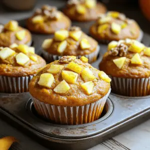 - Pumpkin puree details: I use one cup of canned pumpkin puree. It adds moisture and flavor. This is the base of the muffin. Canned pumpkin is easy to find and saves time. - Applesauce benefits: I add one cup of unsweetened applesauce. It keeps the muffins soft and adds natural sweetness. Applesauce is a great way to cut down on oil. - Choosing the right apples: I prefer Granny Smith or Honeycrisp apples. These apples are tart and balance the sweetness of the muffins. Dice them into small pieces for even distribution. - Nuts (walnuts or pecans): Adding half a cup of chopped nuts gives a nice crunch. Walnuts and pecans work well. They also add healthy fats and flavor. - Raisins or chocolate chips: You can mix in half a cup of raisins or chocolate chips. Raisins add sweetness, while chocolate chips are a fun treat. Choose what you like best! - Gluten-free flour options: If you need gluten-free, use a gluten-free flour blend. This replaces all-purpose flour in equal amounts. Make sure it has xanthan gum for texture. - Sugar alternatives: For a healthier option, use coconut sugar or maple syrup. They provide sweetness without refined sugar. Adjust the amount based on your taste. First, preheat your oven to 350°F (175°C). This step is key for even baking. Next, line a muffin tin with paper liners or lightly grease it. This will help the muffins come out easily later. Now, let’s mix the wet ingredients. In a large bowl, combine 1 cup of pumpkin puree, 1 cup of unsweetened applesauce, and 2 large eggs. Add 1/2 cup of brown sugar and 1/4 cup of granulated sugar. Pour in 1/2 cup of vegetable oil and 1 teaspoon of vanilla extract. Whisk this mixture until it is smooth and well combined. In another bowl, whisk together the dry ingredients. You will need 2 cups of all-purpose flour, 1 teaspoon of baking soda, 1/2 teaspoon of baking powder, 1 teaspoon of cinnamon, 1/2 teaspoon of nutmeg, 1/4 teaspoon of allspice, and 1/2 teaspoon of salt. Mixing these well is important. Properly mixed dry ingredients help the muffins rise evenly. When you combine the dry and wet mixtures, do it gently. Gradually add the dry mix to the wet mix, stirring until just combined. Be careful not to overmix. Overmixing can make your muffins tough and chewy. Now, fold in 1 cup of diced apples and nuts if you want. Pour the batter into the prepared muffin tin, filling each cup about 3/4 full. Bake your muffins for 18–22 minutes. To check, insert a toothpick into the center. If it comes out clean, they’re ready! After baking, let the muffins cool in the tin for about 5 minutes. Then, transfer them to a wire rack. Cooling them properly helps create the best texture. Enjoy the delightful smell while they cool! To make fluffy muffins, use room-temperature eggs. Cold eggs can make the batter dense. Mix the wet ingredients first, then add dry ones. This helps keep the muffins light. The role of ingredients is key. Baking soda makes the muffins rise. It reacts with acids in the pumpkin and applesauce. Adding oil keeps them moist. Use spices wisely. Cinnamon, nutmeg, and allspice give warmth. They create a cozy fall vibe. Enhancing with zest or extract can boost taste. Try adding orange or lemon zest for a fresh twist. A splash of vanilla extract lifts the flavors, making them richer. You need some essential baking tools. A mixing bowl, whisk, and muffin tin are must-haves. Common mistakes to avoid include overmixing the batter. This can lead to tough muffins, which we want to avoid. Also, watch the time; muffins can go from perfect to burnt quickly. {{image_2}} You can make your apple pumpkin muffins even more fun. Try adding chocolate chips for a sweet surprise. They melt and create a gooey center. You can also add caramel bits for a rich flavor. Just mix them in with the apples. Spices can also change the taste. Adding ginger gives a warm kick. Cloves add depth and a hint of spice to every bite. These small changes can make your muffins stand out. Want to make vegan apple pumpkin muffins? It’s easy! You can replace eggs with flaxseed meal. Mix one tablespoon of flaxseed with three tablespoons of water. Let it sit for a few minutes to thicken. For a dairy-free option, swap the vegetable oil with coconut oil. You can also use almond milk instead of any milk. Just make sure to adjust the sugar if you use sweetened applesauce. Fall is the best time for fun flavors! You can add cranberries for a tart twist. Chopped pecans or walnuts will add crunch. Try mixing in some dried fruits like raisins for extra sweetness. You can even create themed muffins for the holiday. Add pumpkin spice mix for a festive touch. These flavors will bring the spirit of fall to your kitchen. To keep your apple pumpkin muffins fresh, store them in an airtight container. This will keep moisture in and prevent them from drying out. If you want to refrigerate them, place a paper towel at the bottom of the container. This helps absorb extra moisture. You can also wrap each muffin in plastic wrap. This is great for longer storage. If you want to save muffins for later, freezing is a smart option. Wrap each muffin tightly in plastic wrap. Then, place them in a freezer bag or container. This helps them stay fresh. When you want to eat them, just take out what you need. Apple pumpkin muffins can last about 5 days in the fridge. When stored properly, they stay nice and tasty. Look for signs of freshness. If the muffins feel dry or crumbly, they are past their prime. Also, if you see mold, it is time to toss them. To enjoy your muffins warm, reheating is key. The oven is the best way to keep their texture. Preheat your oven to 350°F (175°C). Place the muffins on a baking sheet and heat for about 10 minutes. This keeps them soft and warm. If you need a quick fix, the microwave works too. Place a muffin on a microwave-safe plate. Heat for about 15-20 seconds. But be careful not to overheat. This can make the muffins tough. Choose the method that fits your needs best! You can make these muffins healthier by using whole wheat flour instead of all-purpose flour. This adds more fiber. You can also cut the sugar by using less brown sugar. Try using mashed banana or unsweetened applesauce to add sweetness without extra sugar. Adding nuts boosts protein and healthy fats. You can also reduce the oil by substituting some with applesauce. Yes, you can use fresh pumpkin. First, you need to cook and puree it. This takes more time but can enhance the flavor. Fresh pumpkin has a lighter taste than canned. Canned pumpkin is more convenient and consistent. If you use fresh pumpkin, make sure to drain any excess moisture for the best texture. To prevent muffins from sticking, line the muffin tin with paper liners. If you don't have liners, grease the tin with vegetable oil or butter. Make sure to coat it well. You can also dust the greased tin with a bit of flour. This helps your muffins slide out easily. Yes, you can double the recipe. Just make sure to mix the wet and dry ingredients in larger bowls. Keep an eye on the baking time. Muffins may need a few extra minutes to bake. Check for doneness by using a toothpick. Store extra muffins in an airtight container to keep them fresh. You learned about making delicious apple pumpkin muffins. We covered key ingredients, like pumpkin puree and applesauce, that enhance flavor and health. Optional add-ins, such as nuts or chocolate chips, can personalize your recipe. Follow our baking steps to master texture and flavor, and try variations to keep things fun. Storing and reheating muffins correctly helps maintain their freshness. Now you can enjoy this tasty treat whenever you want! Happy baking!