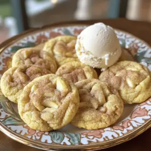 To make Apple Pie Snickerdoodles, gather these items: - 1 cup unsalted butter, softened - 1 cup granulated sugar - 1/2 cup brown sugar, packed - 2 large eggs - 1 teaspoon vanilla extract - 3 cups all-purpose flour - 2 teaspoons cream of tartar - 1 teaspoon baking soda - 1/2 teaspoon salt - 1 teaspoon ground cinnamon - 1 cup finely chopped apples (about 1 medium apple) - 1/2 teaspoon nutmeg - 1/4 cup granulated sugar (for rolling) - 1 tablespoon ground cinnamon (for rolling) You can swap some ingredients if needed: - Use margarine instead of butter if you're dairy-free. - Replace granulated sugar with coconut sugar for a lower glycemic index. - Applesauce can replace eggs for a vegan option. - For gluten-free cookies, use a gluten-free flour blend. Accurate measuring makes a big difference: - Use a kitchen scale for precise flour measurements. - When measuring brown sugar, pack it tightly in the cup. - Use room temperature eggs to blend better with the batter. - For sticky ingredients, like butter, lightly grease the measuring cup. These tips help ensure your cookies turn out great every time! Start by preheating your oven to 350°F (175°C). This step is key for even baking. Next, line a baking sheet with parchment paper. This keeps the cookies from sticking and makes cleanup easy. In a large bowl, combine 1 cup of softened butter, 1 cup of granulated sugar, and 1/2 cup of brown sugar. Beat these together until the mixture is fluffy. This step adds air to the dough, making your cookies light and chewy. Add in 2 large eggs, one at a time. Mix well after each egg. Then, add 1 teaspoon of vanilla extract and blend until well combined. In a separate bowl, whisk together 3 cups of all-purpose flour, 2 teaspoons of cream of tartar, 1 teaspoon of baking soda, 1/2 teaspoon of salt, and 1 teaspoon of ground cinnamon. The flour gives structure to your cookies, while the cream of tartar and baking soda help them rise. Nutmeg can also be added for extra flavor. Finely chop about 1 medium apple, which should be about 1 cup. Gently fold the chopped apples into the dough. Make sure they are evenly distributed. The apples add moisture and a delicious flavor that makes these cookies special. In a small bowl, mix 1/4 cup of granulated sugar with 1 tablespoon of ground cinnamon. This mixture gives the cookies their classic snickerdoodle flavor. Use a cookie scoop or tablespoon to portion out the dough. Roll each piece into a ball, then roll it in the cinnamon-sugar mixture until well coated. Place the balls on the baking sheet, leaving about 2 inches between each one. To get the best texture in your Apple Pie Snickerdoodles, follow a few key steps. First, make sure your butter is softened but not melted. This helps create a light and fluffy dough. When you mix the sugars and butter, beat them until they look creamy. This airiness is key for soft cookies. Don't overmix the dough once you add the flour. Stir until just combined. This keeps your cookies tender. Baking time and temperature can change based on your oven. Preheat your oven to 350°F (175°C). Bake the cookies for 10 to 12 minutes. Watch for the edges to turn light golden. If your cookies are larger, you may need to add a minute or two. Always check them a minute early. You want them soft in the middle. They will set as they cool. To keep your cookies fresh, store them in an airtight container. This keeps them soft and tasty. You can layer parchment paper between cookies to prevent sticking. If you want them to last longer, freeze them. Wrap each cookie in plastic wrap, then place them in a freezer bag. They can stay fresh for up to three months. When you’re ready to enjoy, let them thaw at room temperature. {{image_2}} You can make these cookies gluten-free. Use a 1:1 gluten-free flour mix instead of all-purpose flour. This swap keeps the texture light and fluffy. Check for a mix that includes xanthan gum. This helps bind the ingredients, just like regular flour. You will still enjoy the sweet apple flavor and cinnamon goodness. You can add different fruits or nuts to the dough. Try finely chopped pears for a new twist. Walnuts or pecans add a nice crunch. Add about half a cup of your choice. Just make sure they are chopped small. This way, they blend well into the dough without overpowering the cookies. Spices can enhance your Apple Pie Snickerdoodles. Consider adding a pinch of ginger for warmth. Cloves can also give a cozy touch. You can mix in some cardamom for a unique flavor. Experiment with different combinations to find your favorite. Just remember to keep the spice balance right, so the apple flavor shines through. To keep your Apple Pie Snickerdoodles fresh, store them in an airtight container. Use parchment paper between layers to prevent sticking. This method helps keep the cookies soft and chewy. If you have a lot, you can also use a cookie jar with a tight lid. Freezing these cookies is easy. Allow them to cool completely first. Place them in a single layer on a baking sheet and freeze for about an hour. Once frozen, transfer them to a freezer bag. Remove as much air as you can before sealing. You can freeze them for up to three months. When stored properly, Apple Pie Snickerdoodles last about one week at room temperature. If you store them in the fridge, they can last up to two weeks. Frozen cookies can be enjoyed for three months. Just thaw them at room temperature before eating. Yes, you can use any apple you like. I prefer sweet apples like Fuji or Honeycrisp. Tart apples, like Granny Smith, work well too. They add a nice balance to the sweet cookie. To reduce sweetness, cut back on the granulated sugar. Try using 3/4 cup instead of 1 cup. You can also add more apples for natural sweetness. This way, you keep flavor without extra sugar. Absolutely! Freezing the dough is easy. Just scoop and roll the dough balls. Place them on a tray and freeze until firm. Then, transfer them to a bag or container. You can bake them straight from the freezer; just add a minute or two to the baking time. To reheat, place the cookies on a baking sheet. Heat them in a 350°F oven for about 5 minutes. This keeps them soft and fresh. You can also use the microwave for 10-15 seconds for a quick warm-up. Yes, you can use dairy-free butter or coconut oil. Both give a great taste. For eggs, try flaxseed meal or applesauce as substitutes. This way, you can enjoy these cookies without dairy. In this post, we explored the key ingredients for apple pie snickerdoodles, substitutions, and measurement tips. We detailed the baking process, from prepping the oven to perfecting texture. I shared storage info for freshness and various recipe tweaks for your taste. Remember, baking is about fun and flavor. Try your own variations and enjoy the process. Happy baking!