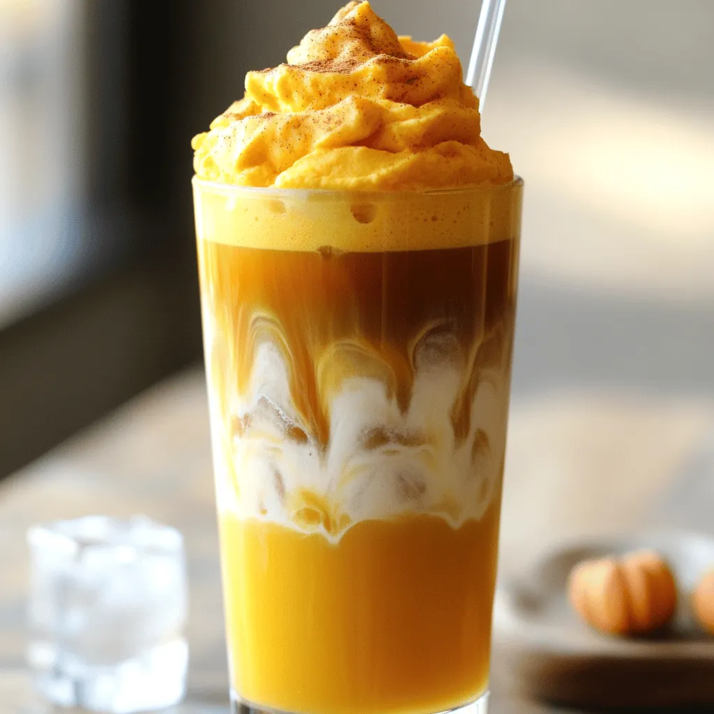 - 1 cup cold brew coffee - 1 cup heavy cream - 1 teaspoon pumpkin puree - 2 tablespoons powdered sugar - 1/2 teaspoon vanilla extract - 1/2 teaspoon pumpkin pie spice (plus extra for garnish) - Ice cubes - Mixing bowl - Hand mixer or whisk - Glass for serving To make a great Copycat Starbucks Pumpkin Cream Cold Brew, you need a few key ingredients. First, grab your cold brew coffee. It gives the drink its rich, smooth base. Then, we’ll need heavy cream for a thick and creamy topping. Pumpkin puree adds that delicious fall flavor. To sweeten things up, powdered sugar works well. Vanilla extract gives a nice touch, while pumpkin pie spice adds warmth. Don't forget the ice! Now, let’s talk tools. A mixing bowl is essential for combining the cream and spices. A hand mixer or whisk helps whip the cream to soft peaks. Finally, use a clear glass to show off your beautiful drink. Together, these ingredients and tools make creating this tasty treat easy and fun! Check out the Full Recipe for more details. To start, brew a strong batch of cold brew coffee. Use coarsely ground coffee beans for the best flavor. Mix one cup of coffee with four cups of cold water. Let it steep for 12 to 24 hours in the fridge. Once brewed, strain it well to remove the grounds. Chill the coffee in the refrigerator until you are ready to serve. Next, grab a mixing bowl. Combine the heavy cream, pumpkin puree, powdered sugar, vanilla extract, and pumpkin pie spice. Whisk these ingredients together with a hand mixer or a whisk. Beat until soft peaks form. Be careful not to over-whip; it should stay light and fluffy. This cream mixture is what makes your drink special. Now, it's time to put it all together. Fill a glass with ice cubes. Pour the chilled cold brew over the ice. Then, gently spoon the pumpkin cream on top of the cold brew. This will create a beautiful layered look. Finally, sprinkle a dash of pumpkin pie spice on the cream for extra flavor and garnish. Enjoy your homemade Copycat Starbucks Pumpkin Cream Cold Brew! To make the best pumpkin cream, focus on texture first. Start with chilled heavy cream; it whips better that way. Use a hand mixer or whisk until soft peaks form. This means you should see peaks that are still soft, not stiff. Be careful not to over-whip; you want light and fluffy, not butter. If the cream is too thick, add a splash of milk to adjust. To boost flavor, you can add more spices. A pinch of nutmeg or a splash of maple syrup can enhance the taste. You can also try flavored syrups, like vanilla or caramel. These can add extra sweetness and depth. Experiment slowly to find the right balance for your taste buds. When serving, choose a tall glass for a stunning look. This showcases the layers of coffee and cream. A clear straw adds a fun touch too. For garnishes, you can sprinkle more pumpkin pie spice on top. Adding a cinnamon stick as a stirrer also gives it a cozy feel. These small details make your drink feel special and inviting. {{image_2}} You can change the taste by using different sweeteners. Instead of powdered sugar, try honey or maple syrup. Both add a unique flavor and sweetness. Start with one tablespoon and adjust to your liking. Honey gives a floral note, while maple syrup adds a warm, earthy taste. These options sweeten your drink and make it a bit healthier. If you want a dairy-free version, swap heavy cream for coconut cream or almond milk. Coconut cream adds a rich texture and a hint of coconut flavor. Almond milk is lighter and still creamy. Both options work well with pumpkin puree and spices. Just make sure to choose unsweetened versions for better control over the sweetness. You can enjoy this recipe cold or hot. For an iced drink, follow the original steps and pour over ice. To make it hot, brew your cold brew coffee as usual. Then, heat the coffee in a saucepan. Once hot, spoon the pumpkin cream on top. This gives you a cozy, warm drink perfect for chilly days. You can enjoy this recipe in any format you like! To store leftover cold brew coffee, keep it in an airtight container. Glass jars work great for this. Make sure to seal it tight. This helps keep the flavor fresh. Store your cold brew in the fridge. It will stay good for up to two weeks. If you want it stronger, try brewing more coffee grounds next time. For the pumpkin cream mixture, use a clean container with a lid. Place it in the fridge right after making it. This helps keep it fresh and tasty. If you want to enjoy it later, use it within a week. Avoid letting it sit out at room temperature. This can spoil the cream. Cold brew coffee lasts up to two weeks in the fridge. The pumpkin cream will stay fresh for about one week. Always check for any off smells or changes in texture before using them. If you see any, it’s best to throw them out. Keeping these tips in mind will help you enjoy your Copycat Starbucks Pumpkin Cream Cold Brew longer! To make your cold brew stronger, you can change how you brew it. Here are some tips: - Use a higher coffee-to-water ratio. Try 1 cup of coffee for every 4 cups of water. - Brew for a longer time. Aim for 18-24 hours in the fridge for more flavor. - Choose a coarser grind for your coffee beans. This helps keep the taste rich. These methods will give you a bolder and fuller cold brew that stands out. Yes, you can easily make this recipe dairy-free or vegan. Here are some ingredient swaps: - Replace heavy cream with coconut cream or cashew cream for a creamy texture. - Use maple syrup or agave nectar instead of powdered sugar for sweetness. - Choose a plant-based milk like almond or oat milk instead of regular cold brew. These swaps keep the flavor while making it fit your dietary needs. If you don't have pumpkin puree, you can try other options for a similar taste: - Use sweet potato puree for a similar sweetness and texture. - Mashed bananas can add a unique taste and creaminess. - Butternut squash puree works well too, giving you a nice flavor. These alternatives can help you create a tasty drink even without pumpkin. Making this drink is quick and simple. Here’s the time breakdown: - Prep time: 10 minutes - Total time: 10 minutes - Servings: 1 You can enjoy this fall favorite in no time at all! This blog post guides you to create a delicious Copycat Starbucks Pumpkin Cream Cold Brew. We covered all the ingredients, from cold brew to pumpkin flavor. You learned how to prepare and assemble your drink step by step. Tips for perfecting the cream and enhancing flavors were shared too. Remember, you can make variations to suit your taste. In the end, enjoy your drink fresh or store leftovers properly. Embrace your coffee creativity and savor each sip!