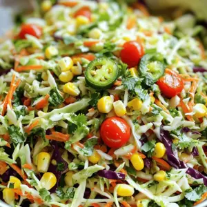 - 4 cups green cabbage, finely shredded - 1 cup red cabbage, finely shredded - 1 medium carrot, grated - 1/2 cup fresh cilantro, chopped - 1 cup corn (fresh, frozen, or canned) - 1 medium jalapeño, finely diced - 1/4 cup red onion, thinly sliced - 1/2 cup cherry tomatoes, halved - 1 teaspoon lime zest - 1/3 cup fresh lime juice - 3 tablespoons olive oil - 1 teaspoon honey or agave syrup - Salt and pepper to taste In this recipe, I mix a range of fresh ingredients to create a vibrant coleslaw. The green and red cabbage forms the base. The added crunch from the carrot adds texture. I love using fresh cilantro for a burst of flavor. Corn brings a sweet note, and jalapeño adds just the right kick. The cherry tomatoes brighten up the dish, while red onion provides a mild bite. For the dressing, lime juice and zest give a zesty flavor. Olive oil keeps it rich and smooth. Honey or agave syrup balances the tanginess. I always add salt and pepper to enhance the overall taste. You can find the full recipe in the link above. To start, grab a large mixing bowl. Add 4 cups of green cabbage, finely shredded. Then, toss in 1 cup of red cabbage, also finely shredded. Next, grate 1 medium carrot and add it to the bowl. Don't forget to chop 1/2 cup of fresh cilantro and mix it in. Now, add 1 cup of corn—fresh, frozen, or canned will work well. For some heat, finely dice 1 medium jalapeño, removing the seeds for less spice. Finally, halve 1/2 cup of cherry tomatoes and thinly slice 1/4 cup of red onion before adding them to the mix. In a small bowl, whisk together 1 teaspoon of lime zest and 1/3 cup of fresh lime juice. Next, pour in 3 tablespoons of olive oil. Add in 1 teaspoon of honey or agave syrup for sweetness. Finally, season with salt and pepper to taste. Mix until well combined. Now, pour the dressing over your vegetable mixture. Toss gently to make sure all the veggies are coated well with the dressing. Let the coleslaw sit for at least 15 minutes. This time allows the flavors to meld beautifully. You can stir occasionally for even flavor. For the full recipe, check the section above. You can add many vegetables to this coleslaw. Try bell peppers for sweetness. Shredded carrots add more crunch. You can also use radishes for a peppery kick. Choose jalapeño for heat, or bell peppers for a milder taste. If you want more spice, add chopped serrano or habanero peppers. To make this dish in advance, chop your veggies a day before. Store them in the fridge. The flavors deepen when you let it marinate. Aim for at least 30 minutes to an hour. For the best taste, prepare it a few hours ahead of serving. This coleslaw pairs well with grilled meats. Try it with tacos, burgers, or barbecued chicken. Serve it cold for a refreshing bite. It's also great as a topping for sandwiches or wraps. Enjoy it fresh for the best flavor! {{image_2}} To make this coleslaw vegan, simply swap honey for agave syrup. Agave syrup has a similar sweetness and works well in the dressing. This small change keeps the recipe plant-based while still tasting great. If you want a low-carb coleslaw, try using grated cauliflower instead of cabbage. Cauliflower adds a nice crunch and absorbs flavors well. It’s a great way to enjoy the dish with fewer carbs. You can mix things up by using different types of vinegar in the dressing. Apple cider vinegar adds a fruity note, while rice vinegar gives a milder flavor. Adding cheese or nuts can also bring new textures. Crumbled feta or chopped walnuts can enhance the dish, making it unique and delicious. Explore these variations to find your perfect blend. To keep your Mexican coleslaw fresh, use an airtight container. Glass or plastic containers work well. Make sure to seal it tightly to keep moisture out. Place the container in the fridge right after serving. This helps keep the flavors bright and crisp. You can store coleslaw in the fridge for about 3 to 5 days. After that, the veggies may start to lose their crunch. Look for signs like wilting or a sour smell. If you notice any of these, it’s best to toss it out. I do not recommend freezing Mexican coleslaw. The veggies lose their crunch and texture when thawed. If you need to freeze it, try to only freeze the dressing separately. When you’re ready to eat, mix it fresh with the veggies. This keeps the taste vibrant. To keep coleslaw crunchy, always use fresh vegetables. Avoid over-salting the cabbage. Salt draws out moisture, which can make it soggy. Mix in the dressing just before serving. You can also chill the coleslaw for a few hours. This helps it stay crisp and fresh. Yes, you can use pre-shredded cabbage. It saves time and effort, especially on busy days. Look for high-quality brands that use fresh cabbage. This makes your coleslaw quick and easy. Just ensure you still mix in your other fresh ingredients. You can add many fun ingredients to boost flavor! Try diced apples for sweetness. Sliced radishes add a peppery kick. You could also mix in some chopped nuts for crunch. A sprinkle of cumin or chili powder will bring warmth. Don’t hesitate to experiment with your favorites. This recipe is naturally gluten-free! Just ensure your honey or agave syrup is pure. Check labels for any added ingredients. Other than that, you can enjoy this coleslaw without worry. It's a great side dish for gluten-free meals. This blog post showed you how to make a great Mexican coleslaw. You learned about key ingredients, flavor boosters, and dressing components. I shared step-by-step instructions for easy preparation. Remember, you can customize the recipe with different veggies and spice levels. Finally, store your leftovers properly for freshness. With these tips, you can enjoy this dish anytime. Making coleslaw is simple, fun, and delicious. Enjoy experimenting with all the variations!