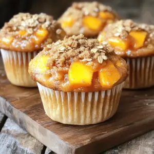 To make tasty peach cobbler muffins, gather these items: - 1 ½ cups all-purpose flour - ½ cup granulated sugar - ½ teaspoon baking powder - ½ teaspoon baking soda - ¼ teaspoon salt - 1 teaspoon ground cinnamon - 1 large egg - ½ cup buttermilk - ¼ cup unsalted butter, melted and cooled - 1 teaspoon vanilla extract - 1 cup fresh peaches, peeled and diced - ¼ cup brown sugar, for topping - 1 tablespoon rolled oats, for topping - ½ teaspoon cinnamon, for topping You can add these ingredients for extra taste: - Nutmeg for warmth and spice - Lemon zest for a bright note - Chopped nuts, like pecans or walnuts, for crunch If you need alternatives, consider these swaps: - Use whole wheat flour instead of all-purpose flour for a heartier muffin. - Substitute almond milk or oat milk for buttermilk if you want a dairy-free option. - Replace granulated sugar with coconut sugar for a lower glycemic index. - For a vegan option, replace the egg with a flaxseed meal. Mix 1 tablespoon of flaxseed meal with 2.5 tablespoons of water and let it sit for five minutes. First, you need to preheat your oven to 375°F (190°C). This helps the muffins bake evenly. Line a muffin tin with paper liners or spray it with non-stick spray. This step prevents the muffins from sticking. In a large bowl, add 1 ½ cups of all-purpose flour, ½ cup of granulated sugar, ½ teaspoon of baking powder, ½ teaspoon of baking soda, ¼ teaspoon of salt, and 1 teaspoon of ground cinnamon. Whisk these ingredients well. Mixing them together first ensures a good rise and flavor. In a separate bowl, beat 1 large egg. Then, stir in ½ cup of buttermilk, ¼ cup of melted and cooled unsalted butter, and 1 teaspoon of vanilla extract. Mix until smooth. This mixture gives the muffins a rich taste and moist texture. Now, pour the wet mixture into the dry ingredients. Fold gently to combine them. Be careful not to overmix; a lumpy batter is fine. After that, gently fold in 1 cup of fresh, peeled, and diced peaches. The peaches add sweetness and flavor. Take a spoon and fill each muffin cup with the batter. Fill each cup about ¾ full. This way, the muffins have room to rise without overflowing. In a small bowl, mix ¼ cup of brown sugar, 1 tablespoon of rolled oats, and ½ teaspoon of cinnamon. Sprinkle this mixture on top of each muffin. Finally, bake your muffins in the preheated oven for about 18-20 minutes. To check if they are done, insert a toothpick into the center. If it comes out clean, they are ready. Let them cool in the pan for 5 minutes before moving them to a wire rack. To make your muffins moist, use fresh peaches. They add natural sweetness and moisture. Make sure your butter is cooled but still melted. This keeps the muffins tender. Use buttermilk for a rich flavor and soft texture. Don't overmix the batter; mix just until it comes together. A few lumps are just fine. One mistake is adding too much flour. This makes the muffins dry. Don’t skip the topping; it adds great flavor and crunch. Also, avoid opening the oven door too soon. This can cause the muffins to sink. Always check your baking powder and soda for freshness. Expired ingredients won’t help your muffins rise. To check if the muffins are done, use a toothpick. Insert it into the center of a muffin. If it comes out clean, they are ready. If it has wet batter, bake for a few more minutes. Let them cool in the tin for five minutes before moving them. This helps them hold their shape. Enjoy your peach cobbler muffins warm! {{image_2}} You can switch up the peaches for other fruits. Try using ripe cherries, sweet blueberries, or tangy raspberries. Each fruit adds a unique flavor. If you choose apples, chop them small and add a bit more cinnamon. For a tropical twist, use diced mango or pineapple. The key is to keep the fruit fresh and juicy. To make these muffins vegan, swap the egg for a flax egg. Mix one tablespoon of ground flaxseed with three tablespoons of water. Let it sit for a few minutes until it thickens. Use plant-based milk instead of buttermilk. Almond or oat milk works well. Replace the butter with coconut oil or a vegan butter alternative. This way, everyone can enjoy them! You can easily make these muffins gluten-free. Substitute the all-purpose flour with a gluten-free flour blend. Make sure it has a good mix of starches and flours for best results. You can find blends at most grocery stores. Check the labels to ensure they are certified gluten-free to avoid cross-contamination. Adjust the baking powder if needed for the best rise. To keep your peach cobbler muffins fresh, place them in an airtight container. This method helps prevent drying out. You can store them at room temperature for up to three days. If you want them to last longer, consider refrigeration. Just remember to bring them back to room temp before eating. Freezing is a great way to enjoy your muffins later. Start by letting them cool completely. Then, wrap each muffin tightly in plastic wrap. Place the wrapped muffins in a freezer-safe bag or container. They can stay frozen for about three months. When you're ready to eat them, just thaw them in the fridge overnight. Reheating muffins is simple. You can use the microwave or oven. For the microwave, place a muffin on a plate and heat for about 15-20 seconds. If you prefer the oven, preheat it to 350°F (175°C). Heat the muffins for about 10-15 minutes. This method helps revive their soft texture. Enjoy the warm, peachy goodness! Yes, you can use canned peaches. Just make sure to drain them well. Fresh peaches have more flavor and texture, but canned ones work too. They can save time and still taste great. If you use canned peaches, chop them into small pieces before adding them to the batter. Muffins stay fresh for about 2 to 3 days at room temperature. Keep them in an airtight container to keep them moist. You can also place a slice of bread in the container with them. This helps keep the muffins soft longer. Yes, you can make the batter ahead of time. Just cover it and store it in the fridge for up to 2 hours. When you are ready to bake, give the batter a gentle stir. It may thicken a bit in the fridge. Peach cobbler muffins pair well with coffee or tea. A scoop of vanilla ice cream on the side adds a nice touch. You can also serve them with yogurt for a tasty breakfast. Don't forget to sprinkle some extra cinnamon on top for added flavor! You learned about key ingredients for tasty muffins and how to prepare them step-by-step. We discussed tips for moisture and common mistakes to avoid. You also discovered different fruit options, as well as vegan and gluten-free alternatives. Storing and reheating muffins was covered for your convenience. Making peach cobbler muffins can be fun and easy. Enjoy your baking and share your delicious results!