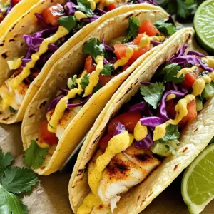 - 1 lb white fish fillets (tilapia or cod) - 2 tablespoons olive oil - 1 teaspoon paprika - 1 teaspoon cumin - 1 teaspoon garlic powder - 1 teaspoon salt - 1/2 teaspoon black pepper - 1 tablespoon lime juice - 8 small corn or flour tortillas - 1 cup shredded red cabbage - 1/2 cup diced tomatoes - 1/4 cup chopped fresh cilantro - 1/2 cup mayonnaise - 2 tablespoons sriracha sauce (adjustable) - 1 teaspoon lime juice The ingredients for grilled fish tacos are simple yet full of flavor. I choose white fish like tilapia or cod. These fish are mild and cook well on the grill. The olive oil helps keep the fish moist and adds a nice taste. I mix in spices like paprika, cumin, and garlic powder for depth. The lime juice brightens the flavors. For the tacos, I like to use corn or flour tortillas. Both work great, but corn adds a nice texture. Shredded red cabbage adds crunch, while diced tomatoes and cilantro enhance freshness. Don’t forget the spicy mayo! It takes these tacos to the next level. I mix mayonnaise with sriracha for heat and lime juice for tang. Adjust the sriracha according to your spice level. This balance makes every bite delicious! To start, gather your fish fillets. I like tilapia or cod for this recipe. In a large bowl, mix 2 tablespoons of olive oil, 1 teaspoon paprika, 1 teaspoon cumin, 1 teaspoon garlic powder, 1 teaspoon salt, 1/2 teaspoon black pepper, and 1 tablespoon lime juice. This mix gives the fish great flavor. Add the fish fillets and coat them well. Next, cover the bowl and refrigerate for at least 20 minutes. This helps the spices soak in. While the fish marinates, let’s make the spicy mayo. In a small bowl, combine 1/2 cup mayonnaise, 2 tablespoons of sriracha, and 1 teaspoon lime juice. Mix until smooth. If you like it spicier, add more sriracha until it fits your taste. Set this aside; it will add a nice kick to the tacos. Now, it’s time to grill the fish. Preheat your grill to medium-high heat. Once hot, place the marinated fish fillets directly on the grill. Grill each side for 3-4 minutes. The fish is done when it flakes easily with a fork. Make sure to keep an eye on it. Cooking times can change based on the thickness of your fillets. While the fish grills, warm your tortillas. Place them on the grill for about 30 seconds on each side. This step makes the tortillas soft and easy to fold. After grilling, remove the fish fillets from the grill. Break the fish into chunks. Now, it’s time to assemble your tacos. Place a good amount of fish in each tortilla. Top them with shredded cabbage, diced tomatoes, and chopped cilantro. Finally, drizzle the spicy mayo over each taco. Enjoy your tasty creation! Choosing the right fish makes a big difference. I recommend using white fish fillets like tilapia or cod. These fish have a mild taste and grill well. Look for fresh fillets with a clean smell and firm texture. Avoid fish that smells strong or feels mushy. Grilling fish requires attention. Preheat your grill to medium-high heat for the best results. Place the marinated fish directly on the grill. Grill for about 3-4 minutes on each side. You know the fish is done when it flakes easily with a fork. If the fillets are thick, you might need to grill them longer. Use a spatula to flip carefully. Spicy mayo is a star in this dish. To make it extra tasty, consider adding a pinch of smoked paprika or cayenne pepper. These spices boost the flavor and add depth. You can also stir in a little garlic powder for a punch. Adjusting the spice level is easy. Start with two tablespoons of sriracha for a mild kick. If you want more heat, add more sriracha. Taste as you mix to find your perfect level. Remember, you can always add spice, but you can’t take it away. Pair your grilled fish tacos with fresh sides. I suggest serving them with crunchy tortilla chips and a cool salsa. A side of guacamole also works well to balance the heat. For a vibrant platter, arrange the tacos neatly on a large plate. Add lime wedges for a pop of color. Sprinkle extra cilantro on top for a fresh touch. This not only makes the dish look great but also adds a burst of flavor. Enjoy every bite! {{image_2}} If you want to switch things up, consider using shrimp or chicken. Shrimp cooks quickly and adds a nice, sweet flavor. Simply season it the same way as the fish. For chicken, use boneless thighs or breasts. Cut them into strips and follow the same grilling steps. For a vegan option, tofu or tempeh works great. Press the tofu to remove excess water, then marinate and grill it. Tempeh has a nuttier flavor and adds a nice texture to your tacos. To enhance your tacos, play with spices and herbs. Try adding chili powder for heat or oregano for a fresh taste. Fresh cilantro can also add brightness. You can also mix in lime zest for a zesty kick. Marinades can vary too. Use coconut milk with lime for a tropical vibe or soy sauce with ginger for an Asian twist. Experimenting with these flavors keeps your tacos exciting and fresh. Choosing the right tortilla matters. Corn tortillas are classic and have a slight sweetness. They hold the fillings well. Flour tortillas are softer and work great for larger fillings. For a low-carb option, try lettuce wraps. They add a crunch and let the fish shine. Just use large leaves like romaine or butter lettuce. This option is light and refreshing, perfect for a summer meal. To keep your grilled fish tacos tasty, store them in a sealed container. Place the fish and toppings separately. This way, the tortillas do not get soggy. For the tortillas, wrap them in foil or plastic wrap. This helps keep them soft and fresh. Yes, you can freeze grilled fish. Wrap it tightly in plastic wrap or foil. Then, place it in a freezer bag. For best results, freeze it within two hours of grilling. You can also freeze the spicy mayo. Just store it in a small container. To reheat your tacos, use the oven for best results. Preheat your oven to 350°F (175°C). Wrap the tacos in foil and heat for about 10-15 minutes. If you want to heat the fish alone, use a skillet on low heat. Mix in a splash of lime juice to keep it moist. Enjoy your tacos warm and fresh! You can tell when the fish is cooked by checking its color and texture. Cooked fish turns opaque and flakes easily with a fork. For best results, grill it for about 3-4 minutes on each side. If you use a food thermometer, the fish should reach 145°F (63°C). This ensures it is safe to eat and perfectly tender. Yes, you can use frozen fish fillets in this recipe. Just make sure to thaw them first. You can do this by placing them in the fridge overnight or using the microwave. After thawing, pat them dry with paper towels before marinating. This helps the spices stick better and enhances the flavor. If you want a different flavor for the spicy mayo, there are many options. You can use other hot sauces like Tapatío, Frank's RedHot, or even homemade chili paste. For a milder taste, try mixing mayonnaise with a bit of ketchup and chili powder. This gives a nice tang without too much heat. To make gluten-free grilled fish tacos, choose corn tortillas instead of flour ones. Most corn tortillas are gluten-free, but always check the label. For the spicy mayo, use gluten-free mayonnaise. This way, you can enjoy these tasty tacos without worry. We covered how to make grilled fish tacos with fresh ingredients and spicy mayo. You learned to marinate fish, grill it perfectly, and assemble tasty tacos. Remember to explore variations and tips to suit your taste. Enjoy experimenting with flavors and making these tacos your own. Fresh, fun, and easy, grilled fish tacos can be a hit at any meal. Dive in and savor each bite!