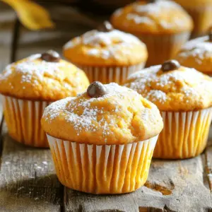 - 1 cup canned pumpkin puree - 1/2 cup vegetable oil - 1 cup brown sugar, packed - 1/2 cup granulated sugar - 2 large eggs - 1 teaspoon vanilla extract - 1 1/2 cups all-purpose flour - 1 teaspoon baking soda - 1/2 teaspoon baking powder - 1 teaspoon ground cinnamon - 1/2 teaspoon ground nutmeg - 1/4 teaspoon ground ginger - 1/4 teaspoon salt - 1/2 cup chopped walnuts (optional) - 1/2 cup chocolate chips (optional) When I make these pumpkin muffins, I love to use canned pumpkin puree. It gives a rich flavor and smooth texture. You’ll need both brown and granulated sugar for sweetness. The brown sugar adds a nice depth to the muffins. Use vegetable oil for moisture. It keeps the muffins soft. Two large eggs help bind everything together. I always add vanilla extract for a warm flavor. The dry mix includes all-purpose flour, baking soda, and baking powder. These help the muffins rise. Spices like cinnamon, nutmeg, and ginger bring a cozy taste. A pinch of salt enhances all the flavors. For a fun twist, I often add chopped walnuts or chocolate chips. Both options make the muffins extra special. If you like nuts, go for walnuts. If you want sweetness, chocolate chips are the way to go. First, preheat your oven to 350°F (175°C). This ensures even baking for your muffins. Next, line a muffin tin with paper liners or lightly grease it. This keeps the muffins from sticking. In a large mixing bowl, combine 1 cup of canned pumpkin puree, 1/2 cup of vegetable oil, 1 cup of packed brown sugar, and 1/2 cup of granulated sugar. Whisk these ingredients together until you have a smooth mixture. This blend of flavors creates a rich taste. Now, add 2 large eggs and 1 teaspoon of vanilla extract to the pumpkin mix. Continue whisking until all ingredients are well combined. In a separate bowl, whisk together 1 1/2 cups of all-purpose flour, 1 teaspoon of baking soda, 1/2 teaspoon of baking powder, 1 teaspoon of ground cinnamon, 1/2 teaspoon of ground nutmeg, 1/4 teaspoon of ground ginger, and 1/4 teaspoon of salt. This dry mix adds structure to your muffins. Gradually add the dry ingredients to the wet mixture. Stir gently until just combined to avoid overmixing. If you like, fold in 1/2 cup of chopped walnuts and/or 1/2 cup of chocolate chips for extra flavor and texture. Spoon the batter into the prepared muffin tin, filling each cup about two-thirds full. This gives them room to rise. Bake in your preheated oven for 20-25 minutes. Check for doneness by inserting a toothpick into the center of a muffin. If it comes out clean, they are ready. Once baked, remove the muffins from the oven. Let them cool in the pan for about 5 minutes. After that, transfer them to a wire rack to cool completely. For serving, enjoy the muffins warm. You can dust them with powdered sugar or drizzle a light cream cheese frosting on top. Pair them with a hot cup of coffee or tea for the perfect treat. To make the best pumpkin muffins, avoid common mistakes. Here are some tips: - Do not overmix the batter. Stir just until combined. Overmixing makes muffins tough. - Use room temperature eggs. This helps the batter mix better and rise evenly. - Check your leavening agents. Ensure your baking soda and powder are fresh. Old leavening agents can lead to flat muffins. For moist muffins, follow these tips: - Add extra pumpkin puree. This adds moisture and flavor. - Do not skip the oil. It keeps the muffins rich and tender. - Bake until just done. Overbaking can dry them out. To make healthier muffins, try these swaps: - Replace half the oil with unsweetened applesauce. This cuts fat and adds moisture. - Use whole wheat flour instead of all-purpose flour. It boosts fiber and nutrients. - Cut sugar by half. You can use ripe bananas or dates for sweetness. For gluten-free options, consider: - Almond flour or oat flour. Both work well in muffins. - Gluten-free baking blend. This can make your muffins rise just right. To make your muffins even better, add spices: - Try cloves or allspice. These spices bring warmth and depth. - Add a pinch of black pepper. It adds a nice kick to the flavor. For homemade glaze ideas: - Mix powdered sugar with milk for a simple glaze. Drizzle it on top. - Cream cheese frosting can add a rich flavor. Blend cream cheese, butter, and powdered sugar for sweetness. These tips will help you create delicious pumpkin muffins that everyone will love! {{image_2}} You can change the nuts in your muffins for a new taste. Try pecans or almonds for a nice crunch. Each nut offers a unique flavor that pairs well with pumpkin. If you want a nut-free version, just skip the nuts. Your muffins will still taste amazing without them. Adding dried fruits can bring a fun twist to your muffins. Raisins or cranberries add sweetness and texture. You can also try savory options like cheese or herbs for a unique take. These flavors can surprise your taste buds, making each bite exciting. You can change your muffins with seasonal flavors. For the holidays, add spices like clove or allspice. You can even mix in some eggnog for a festive touch. In summer, think about adding fresh berries or citrus zest. These changes keep the recipe fresh and fun, no matter the season! To keep your muffins fresh, use an airtight container. This helps prevent them from drying out. Store muffins at room temperature if you eat them within a few days. If you want to keep them longer, consider the fridge. Just remember, storing them in the fridge can change their texture. For short-term storage, a few days at room temp works well. For long-term storage, you may want to freeze them. Freezing muffins is easy and keeps them tasty! First, let your muffins cool completely. Then, wrap each muffin in plastic wrap. After wrapping, place them in a freezer bag. Make sure to remove as much air as possible. This helps prevent freezer burn. When you want to eat them, take out the muffins and let them thaw at room temperature. You can also warm them in the oven for a few minutes. This will bring back their fresh-baked taste! To make pumpkin muffins moist, use canned pumpkin puree. It adds moisture and flavor. You can also add vegetable oil. This oil keeps muffins soft. Avoid overmixing the batter. Overmixing makes muffins tough. Lastly, bake just until a toothpick comes out clean. This helps keep them fluffy. Yes, you can use fresh pumpkin. First, cook and puree the pumpkin. Make sure it is smooth and not too watery. One cup of fresh puree equals one cup of canned. Just remember, fresh pumpkin can have a different flavor. It may be less sweet and more earthy. Pumpkin muffins go great with coffee or tea. The warm flavors blend well. You can also add butter or cream cheese on top. This adds richness. For a fun twist, try serving them with apple butter or maple syrup. These flavors make muffins even tastier! In this post, we explored the best pumpkin muffin recipe. We discussed the ingredients, mixing methods, and the baking process. You can avoid common mistakes and enjoy moist muffins by using handy tips. I shared ways to change flavors and store muffins well. Remember, baking can be fun and creative. Use this guide next time you want tasty muffins. Enjoy making and sharing them with friends and family!