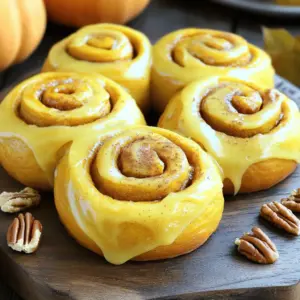 - Dry Ingredients - 2 cups all-purpose flour, plus more for dusting - 1/4 cup granulated sugar - 1/2 tsp salt - 1/2 tsp ground cinnamon - 1/4 tsp ground nutmeg - 2 1/4 tsp active dry yeast (1 packet) - Wet Ingredients - 1 cup canned pumpkin puree - 1/4 cup warm milk (110°F) - 1/4 cup unsalted butter, melted - 1 large egg - Filling Ingredients - 1/2 cup packed brown sugar - 1 tbsp ground cinnamon for filling - 1/4 cup chopped pecans or walnuts (optional) - Icing Ingredients - 1 cup powdered sugar - 2-3 tbsp milk for icing Gathering these ingredients is key to making delicious rolls. The pumpkin provides moisture and flavor. The spices add warmth and comfort. Using fresh ingredients will give the best results. If you can, opt for fresh ground spices; they enhance the taste. Don't skip the nuts if you like a crunchy texture. These rolls are perfect for brunch or a cozy evening snack. Make sure you have everything ready before you start. This helps the process go smoothly and keeps you focused. - Activating the Yeast Start by taking a small bowl. Add warm milk and sprinkle in the active dry yeast. Let it sit for about five minutes. You’ll know it’s ready when it gets frothy and bubbly. - Mixing Dry Ingredients In a large bowl, mix together the flour, granulated sugar, salt, ground cinnamon, and nutmeg. This blend adds warmth and spice to the rolls. - Combining Wet and Dry Ingredients Next, add the canned pumpkin puree, melted butter, and large egg to the dry mix. Stir well until everything comes together into a dough. Then, pour in the yeast mixture and mix until a soft dough forms. - Kneading the Dough Dust your countertop with flour. Place the dough on this surface. Knead it for five to seven minutes. Your dough should feel smooth and elastic when it’s ready. - First Rise Take a lightly greased bowl and place your dough inside. Cover it with a clean kitchen towel. Let it rise in a warm area for about one hour. It should double in size. - Rolling Out the Dough After the first rise, punch down the dough gently. Roll it out on a floured surface into a rectangle about 1/4 inch thick. Make sure it’s even all around. - Adding the Filling Spread melted butter over the dough. Next, sprinkle brown sugar and ground cinnamon evenly. If you like, add chopped pecans or walnuts for extra crunch. - Slicing the Rolls Roll the dough tightly from the longer side to form a log. Cut this log into 12 equal slices. Each slice is a future cinnamon roll! - Second Rise Place the sliced rolls in a greased baking dish. Cover them with a towel and let them rise for another 30 minutes. They will puff up nicely. - Preheating the Oven While the rolls rise, preheat your oven to 350°F (175°C). - Baking Instructions Bake the rolls for 20 to 25 minutes. They should turn golden brown on top. Once done, let them cool slightly before icing. - Yeast Activation Best Practices To activate the yeast, dissolve it in warm milk. Make sure the milk is about 110°F. This warmth wakes up the yeast. Let it sit for five minutes. You should see bubbles forming. This shows the yeast is ready to work. - Proper Kneading Techniques Kneading is key for fluffy rolls. Knead the dough for about five to seven minutes. Use a floured surface, and push the dough down and fold it over. This builds gluten, which traps air and helps the rolls rise. - Adding Spices Cinnamon is a classic choice, but you can add more. Try nutmeg or ginger for warmth. A pinch of allspice can also make it special. These spices boost the flavor and make your rolls stand out. - Using Different Nuts Chopped pecans or walnuts add a nice crunch. They also bring a rich flavor. If you prefer, skip the nuts or try almonds for a different taste. - Serving Ideas Serve your rolls warm. Place them on a rustic wooden board. This gives a cozy feel. For a pop of color, sprinkle cinnamon on top. You can also add some pecan halves for decoration. - Icing Techniques Create the icing by mixing powdered sugar and milk until smooth. Drizzle it over the warm rolls. This makes them look tempting and adds sweetness. For a twist, add a little vanilla to the icing for extra taste. {{image_2}} You can still enjoy these rolls without gluten. Start by using gluten-free flour blends. Look for blends that have a mix of rice flour, tapioca flour, and xanthan gum. This mix helps mimic the stretch of regular flour. When using gluten-free flour, you may need to adjust the yeast. Increase the yeast by about 25%. This change helps the dough rise better. Also, let the dough rise longer to ensure it gets fluffy. You can make these rolls dairy-free easily. Swap the warm milk with almond or oat milk. Both options work well and keep the rolls moist. For the butter, use coconut oil or a dairy-free spread. This way, you keep the same rich flavor. For icing, try using almond milk instead of regular milk. You can also use maple syrup or agave syrup for a fun twist. This keeps your icing sweet without dairy. Add a touch of festivity by adding cranberries. Dried cranberries work best. Just sprinkle them on top of the filling before rolling up the dough. They add a pop of color and a tart flavor. You can also incorporate maple syrup into your dough. Replace some granulated sugar with maple syrup. This gives your rolls a deeper flavor that pairs nicely with pumpkin. To keep your fluffy pumpkin cinnamon rolls fresh, store them properly. Here are some best practices: - Refrigeration: Place the rolls in an airtight container. Keep them in the fridge for up to 4 days. This helps maintain their soft texture. - Freezing Instructions: For longer storage, freeze the rolls. Wrap each roll in plastic wrap and then in foil. Store them in the freezer for up to 3 months. When you want to enjoy them, just let them thaw in the fridge overnight. When it’s time to enjoy your leftovers, reheating them right is key. Here are some best methods: - Microwave: Place a roll on a microwave-safe plate. Heat for about 15-20 seconds. This warms it quickly without drying it out. - Oven: Preheat your oven to 350°F (175°C). Wrap the rolls in foil and heat for about 10-15 minutes. This method keeps them soft and fluffy. To maintain freshness, always cover the rolls before reheating. Enjoy your delicious pumpkin cinnamon rolls just like they were fresh! Yes, you can prepare the dough ahead of time. - Preparing Dough Ahead of Time: Mix the dough as instructed, then let it rise. After it rises, punch it down and wrap it tightly. Store it in the fridge overnight. - Storage Before Baking: You can keep the rolls in the fridge for up to 24 hours. Just let them rise again for 30 minutes before baking. Dense rolls can be a real letdown. - Common Mistakes: Often, it's due to too much flour or not enough yeast. Make sure you measure flour correctly and check that your yeast is fresh. - How to Troubleshoot: If your rolls are dense, try kneading the dough longer. This helps develop gluten, which gives rolls their fluffy texture. Yes, but there are some factors to consider. - Pros and Cons of Fresh vs. Canned: Fresh pumpkin gives a brighter flavor. However, it needs cooking and pureeing. Canned pumpkin is easier and saves time. It also has a consistent texture. When dough doesn't rise, it can be frustrating. - Factors Affecting Dough Rising: Check the yeast's freshness and ensure your kitchen is warm enough. Cold temperatures can slow rising. - Tips for a Successful Rise: Try placing the dough in a warm spot, like near a sunny window. You can also heat water in a bowl and place it next to the dough for warmth. You’ve now learned how to make fluffy pumpkin cinnamon rolls from scratch. We covered the right ingredients, steps, tips for fluffiness, and tasty variations to try. Remember, the secret lies in activating the yeast properly and kneading well. Don't hesitate to experiment with flavors or adjust for dietary needs. Each bite offers warmth and joy. Enjoy your baking journey, and share these tasty rolls with friends and family!