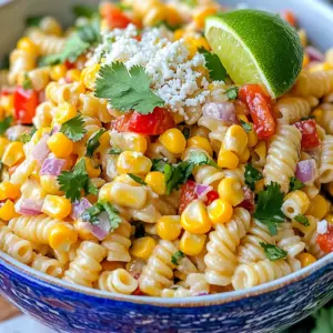 For this dish, I love using small pasta like elbow or rotini. They hold the sauce well and mix nicely with the other ingredients. You can choose from three types of corn: fresh, frozen, or canned. Fresh corn gives a sweet crunch, while frozen and canned options are quick and easy. You also need some colorful veggies to brighten the salad. I recommend one diced red bell pepper for sweetness, half a finely chopped red onion for a bit of bite, and one jalapeño, finely diced. If you want a milder flavor, remove the seeds from the jalapeño. The dressing is where the magic happens. Use half a cup of mayonnaise and a quarter cup of sour cream for creaminess. Then, add a tablespoon of lime juice for tang. Spice things up with one teaspoon of chili powder, and finish with salt and pepper to taste. This mix ties all the flavors together beautifully. For garnishing, crumbled cotija cheese adds a salty kick and creamy texture. Throw in a quarter cup of fresh chopped cilantro for a burst of flavor and color. You can also serve with lime wedges for that extra zesty touch. This will elevate your dish and make it even more refreshing. First, bring a large pot of salted water to a boil. Add 8 oz of small pasta. You can use elbow or rotini. Cook until the pasta is al dente, about 8-10 minutes. Once done, drain the pasta and rinse it under cold water. This stops the cooking and keeps the pasta firm. If you have fresh corn, grilling gives it a nice smoky flavor. Brush the corn with a bit of oil. Grill it until charred. After grilling, cut the kernels off the cob. For frozen corn, boil it for a few minutes until tender. Then, drain it well. If using canned corn, just drain and rinse. In a large bowl, combine the drained pasta and corn. Add 1 diced red bell pepper, 1/2 finely chopped red onion, and 1 diced jalapeño. The jalapeño adds a nice kick. Remove the seeds for less heat. Now, sprinkle in 1/2 cup of crumbled cotija cheese. In a small bowl, whisk together the dressing. Mix 1/4 cup of mayonnaise, 2 tablespoons of sour cream, and 1 tablespoon of lime juice. Add 1 teaspoon of chili powder, then season with salt and pepper. Pour this dressing over the pasta and mix gently. Finally, add 1/4 cup of chopped fresh cilantro for color and flavor. Cover the salad and chill it in the fridge for at least 30 minutes before serving. To get the best pasta and corn, follow these tips. Cook your pasta for about 8-10 minutes. It should be al dente, which means it’s firm to the bite. After cooking, drain it well and rinse under cold water. This stops the cooking and keeps it from getting mushy. If you're using fresh corn, grill it for about 10 minutes until charred. This adds a nice smoky flavor. For frozen corn, boil it for 3-5 minutes until tender. Canned corn just needs rinsing. Making the dressing smooth is key. Mix mayonnaise and sour cream well. Add lime juice and chili powder for extra zing. If you want more heat, add diced jalapeños or more chili powder. You can also change the thickness of the dressing. For a creamier texture, use more sour cream. For a lighter feel, add more lime juice. To make your salad look great, serve it in a big, colorful bowl. Garnish it with more cotija cheese and fresh cilantro. A lime wedge on the side adds a nice touch. To enjoy it at its best, chill the salad in the fridge for at least 30 minutes. This helps all the flavors blend together. {{image_2}} You can make this salad your own by changing the ingredients. For veggies, try adding cherry tomatoes or cucumbers. They add crispness and freshness. For cheese, cotija is great, but feta or mozzarella works too. Feta gives a tangy kick, while mozzarella adds creaminess. Want to make it vegan? Swap out mayonnaise and sour cream for avocado or a vegan mayo. This keeps it creamy without eggs. If you need gluten-free pasta, use rice or chickpea pasta. They taste great and fit the diet perfectly. To spice things up, add diced jalapeños for heat. Remove seeds if you want less spice. If you prefer a sweeter taste, use roasted corn or diced bell peppers. Both options add a lovely sweet touch that balances the spice well. To keep your Mexican Street Corn Pasta Salad fresh, store any leftovers in the fridge. Use an airtight container to avoid spills and keep out air. This salad stays tasty for about 3 to 5 days in the fridge. If you notice any changes in smell or texture, it’s best to toss it. You can freeze Mexican Street Corn Pasta Salad, but it may change texture. To prepare for freezing, make sure the salad is in a freezer-safe container. Leave some space at the top for expansion. This salad can last about 2 to 3 months in the freezer. When you're ready to eat it, thaw it in the fridge overnight. If you want to reheat your salad, do it gently. Use the microwave and heat it in short bursts. Stir it in between to ensure even warming. To keep the texture and flavor, add a splash of lime juice or a little mayo before serving. Enjoy your salad warm or chilled! Making this salad takes about 45 minutes. You need 15 minutes to prep and 30 minutes for chilling. This time helps the flavors blend well. Yes, you can try different pasta shapes! Elbow and rotini work well, but you can also use penne or farfalle. Just make sure to cook them until they are al dente. If you can't find cotija cheese, feta cheese is a good choice. You can also use queso fresco or even shredded cheddar. Each option adds a unique flavor to the salad. To add spice, include more jalapeños. You can keep the seeds for extra heat. Another option is to add chili powder or cayenne pepper to the dressing. Adjust to your taste for the perfect kick! This blog post covers how to make a delicious Mexican Street Corn Pasta Salad. We explored the key ingredients, from pasta types to garnishes. I shared step-by-step instructions for cooking and mixing. You learned tips for perfecting the salad, as well as tasty variations to try. In summary, this salad is easy to make and fun to customize. Enjoy it cold and share it for a delightful meal! Your friends and family will love it.