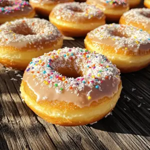- 2 cups all-purpose flour - 1/2 cup granulated sugar - 1 tablespoon baking powder - 1/2 teaspoon salt - 1/2 teaspoon ground nutmeg - 2 large eggs - 1/2 cup whole milk - 1/4 cup unsalted butter, melted - 2 teaspoons vanilla extract To make fluffy vanilla donuts, you need simple ingredients. First, gather the all-purpose flour; it gives structure. Next, granulated sugar adds sweetness. Baking powder helps the donuts rise, while salt brings out the flavors. Ground nutmeg adds a warm spice note. Eggs bind everything together. Whole milk keeps the batter moist, and melted unsalted butter adds richness. Finally, vanilla extract provides that classic donut taste. - 1 cup powdered sugar - 2 tablespoons milk - 1 teaspoon vanilla extract The glaze is easy to make. Start with powdered sugar for sweetness. Add milk to thin the glaze. A splash of vanilla extract gives it delicious flavor. - Sprinkles - Shredded coconut Sprinkles make any donut fun! They add color and crunch. Shredded coconut gives a toasty flavor and chewy texture. You can mix and match these toppings to make your donuts special for any occasion. - First, preheat your oven to 350°F (175°C). - Then, grease your donut pan with cooking spray or melted butter. This step helps the donuts release easily after baking. - In a large bowl, combine 2 cups of all-purpose flour, 1/2 cup of granulated sugar, 1 tablespoon of baking powder, 1/2 teaspoon of salt, and 1/2 teaspoon of ground nutmeg. - Whisk these ingredients together until well mixed. This blend gives the donuts their fluffy texture. - In another bowl, beat 2 large eggs. - Add 1/2 cup of whole milk, 1/4 cup of melted unsalted butter, and 2 teaspoons of vanilla extract. Mix until smooth. - Pour the wet mix into the dry mix. Stir gently until just combined. Some lumps are okay, so don’t overmix. - Grab a piping bag or use a zip-lock bag with one corner snipped. - Fill each donut mold about 2/3 full with the batter. This allows room for the donuts to rise. - Place the filled donut pan in the oven and bake for 10-12 minutes. - Check for doneness by inserting a toothpick into a donut. If it comes out clean, they are ready. - While the donuts cool, make the glaze. In a small bowl, mix 1 cup of powdered sugar, 2 tablespoons of milk, and 1 teaspoon of vanilla extract. - Dip the top of each cooled donut into the glaze, letting the excess drip off. - Optionally, sprinkle with toppings like sprinkles or shredded coconut while the glaze is still wet. To make your donuts fluffy, avoid overmixing. When you mix the wet and dry ingredients, stir just until combined. A few lumps are fine. Overmixing makes the donuts tough. The oven temperature also matters. Preheat your oven to 350°F (175°C) for even baking. If it's too hot, your donuts may bake too fast on the outside and stay raw inside. One common mistake is overbaking or underbaking. Use a timer and check your donuts at 10 minutes. Insert a toothpick into a donut. It should come out clean. If it comes out wet, bake for another minute or two. Also, be careful with greasing your donut pan. Using too much grease can make the donuts greasy. Use a light coating of cooking spray or melted butter. This helps them release easily. Fresh ingredients are key for great flavor. Use fresh eggs and whole milk for the best taste. These ingredients add richness. Adjusting sweetness can also help. If you want sweeter donuts, add a bit more sugar. Just keep in mind that the glaze will add more sweetness too. {{image_2}} You can change the glaze on your fluffy vanilla donuts for extra fun. - Chocolate glaze: Melt some chocolate and mix with a bit of butter and cream. Dip your donuts in this rich mix for a sweet treat. - Maple glaze: Combine powdered sugar with maple syrup and a little milk. This gives your donuts a warm, sweet flavor. Both glazes add a new twist to your donuts. Adding flavors makes your donuts even better. Here are some ideas to try: - Sprinkles during mixing: Fold in colorful sprinkles into the batter. This makes each bite a surprise and adds cheer. - Incorporating fruits or nuts: You can add chopped fruits like blueberries or nuts like walnuts. They give a nice crunch and fruity taste. Mixing in these options makes every donut unique. You can top your donuts in many ways. Here are a couple of tasty choices: - Coconut flakes: Sprinkle some shredded coconut on top of the glaze. This adds a nice tropical flavor. - Chocolate chips: You can press chocolate chips onto the wet glaze. They melt slightly and create a delicious chocolatey layer. These toppings let you personalize your donuts. Enjoy experimenting with them! To keep your fluffy vanilla donuts fresh, store them properly. The best way is to use an airtight container. This helps keep moisture in while keeping air out. You want to avoid drying them out. Choose a cool, dry place, away from heat sources like the stove or sunlight. Fluffy vanilla donuts last about 2 days at room temperature. If you want them to last longer, refrigerate them. They can stay fresh for about a week in the fridge. For even longer storage, freeze them. Wrap each donut tightly in plastic wrap, then place them in a freezer bag. They can last for up to 3 months in the freezer. To enjoy your donuts fresh again, reheating is key. You can use a microwave or an oven. If using the microwave, heat for 10-15 seconds. Be careful not to overheat them, or they may become tough. For oven reheating, preheat to 350°F (175°C). Place the donuts on a baking sheet and warm for about 5 minutes. This keeps them fluffy and soft, just like when you first made them. The secret to fluffy donuts lies in a few key techniques. First, make sure you do not overmix the batter. Mixing too much can create dense donuts. Second, use fresh baking powder for a good rise. Lastly, remember to gently fold the wet and dry ingredients together. This keeps the air in the batter, leading to a light texture. Yes, you can make these donuts gluten-free! Use a gluten-free all-purpose flour blend instead of regular flour. Look for blends that contain xanthan gum. This will help mimic the texture of traditional flour. You may need to adjust the liquid slightly, as gluten-free flour can absorb more moisture. To check if the donuts are done, look for a golden color on the tops. A toothpick test works well too. Insert a toothpick into the center of a donut. If it comes out clean, the donuts are ready. If it comes out wet, they need more time in the oven. Whole milk works best for these donuts. It adds richness and moisture, making the donuts fluffy. However, you can use low-fat or almond milk if you prefer. Just keep in mind that the flavor and texture may vary slightly. Yes, you can bake these donuts without a donut pan. Use a muffin tin instead! Just fill the cups about two-thirds full with batter. You will have delicious donut muffins. They may not have the classic shape, but they will taste great! You now have all the tips and steps to make fluffy vanilla donuts. Use the right mix of ingredients and follow the baking tips. Don’t forget to explore different glazes and toppings for fun. Remember to store your donuts properly to keep them fresh. With these easy steps, you can impress anyone with your delicious treats. Happy baking!