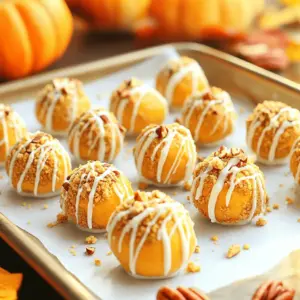 To make easy no-bake pumpkin cheesecake balls, you need the following items: - 1 cup cream cheese, softened - 1 cup pumpkin puree - 1 cup powdered sugar - 1 teaspoon vanilla extract - 1 teaspoon pumpkin pie spice - 1 cup crushed graham crackers - 1/2 cup white chocolate chips (optional, for coating) - 1/4 cup finely chopped pecans or walnuts (optional, for coating) If you lack some items, don't worry! You can swap ingredients easily: - Cream cheese: Use Greek yogurt for a lighter option. - Pumpkin puree: Substitute with sweet potato puree for a different flavor. - Powdered sugar: Maple syrup works well for sweetness. - Graham crackers: Crushed cookies or nuts can add a fun twist. - White chocolate chips: Dark chocolate chips or carob chips are great choices too. Choosing the right ingredients makes a big difference in taste. Here are my tips: - Cream cheese: Look for full-fat versions for creaminess. - Pumpkin puree: Choose 100% pure pumpkin; avoid pumpkin pie filling. - Powdered sugar: Fresh sugar gives the best sweetness. - Nuts: Buy raw or lightly roasted nuts for crunch. - Chocolate: Pick high-quality chocolate for the best flavor. For the full recipe, you can find it above! Making easy no-bake pumpkin cheesecake balls is simple and fun. You start by mixing the cream cheese and pumpkin. Next, you add sugar, vanilla, and spices. Finally, roll the mixture into balls and chill. This process makes a delightful treat for any occasion. 1. Mix the Cream Cheese: In a bowl, beat 1 cup of softened cream cheese until smooth. A hand mixer works best for this step. 2. Add Pumpkin and Sugar: Pour in 1 cup of pumpkin puree and 1 cup of powdered sugar. Add 1 teaspoon of vanilla extract and 1 teaspoon of pumpkin pie spice. Beat until everything blends well. 3. Mix in Graham Crackers: Gradually add 1 cup of crushed graham crackers. Mix until the dough holds together nicely. 4. Form the Balls: Take small portions of the mixture and roll them into 1-2 inch balls. Place them on a parchment-lined baking sheet. 5. Melt the Chocolate (Optional): If you want to coat the balls, melt 1/2 cup of white chocolate chips. Use a microwave-safe bowl and heat in 30-second intervals. Stir until smooth. 6. Coat the Balls (Optional): If using chocolate, dip the balls in the melted chocolate. For extra crunch, roll them in 1/4 cup of chopped nuts. 7. Chill the Balls: Place the coated or plain balls back on the baking sheet. Refrigerate for at least 1 hour to firm them up. 8. Serve and Enjoy: After chilling, serve your easy no-bake pumpkin cheesecake balls. They taste best when cold. - Consistency Issues: If the mixture is too wet, add more crushed graham crackers. If too dry, mix in a bit more cream cheese. - Sticking Together: To prevent the balls from sticking, make sure to chill them for at least an hour. You can also coat them in crushed nuts or chocolate for a barrier. - Flavor Boost: If you want a stronger flavor, add a pinch more of pumpkin pie spice or vanilla extract. For the full recipe, check out the detailed instructions provided above. To make perfect no-bake pumpkin cheesecake balls, start with room temperature cream cheese. This helps mix everything smoothly. Use a hand mixer for the best texture. Mix until the creamy blend is completely smooth. When adding the crushed graham crackers, do it slowly. This way, you can feel the right texture. You want it to hold together but not be too dry. If you like a stronger spice flavor, add a bit more pumpkin pie spice. This gives your dessert extra warmth and depth. If you have leftovers, store them in an airtight container. Place parchment paper between layers to avoid sticking. Keep them in the fridge for up to a week. You can also freeze them for later. Just make sure they are in a freezer-safe container. They last about three months in the freezer. When you want to enjoy them again, let them thaw in the fridge overnight. Serve these pumpkin cheesecake balls chilled for the best taste. You can place them on a nice platter for a special touch. Add a drizzle of melted chocolate on top for extra flair. If you want to make it fun, use mini cupcake liners for serving. For a crunchy contrast, serve with sliced apples or graham crackers. This makes a delightful pairing that enhances their flavor. For the full recipe, check the details above. {{image_2}} You can play with flavors in many ways. Try adding cocoa powder for a chocolate twist. Mix in some coconut for a tropical vibe. You can even use different spices, like cinnamon or nutmeg, to change the taste. The options are endless! Each variation brings a new taste and makes your cheesecake balls unique. Want a vegan option? Replace the cream cheese with a plant-based cream cheese. Use maple syrup instead of powdered sugar for sweetness. For gluten-free, just swap the graham crackers for gluten-free ones. These adjustments help everyone enjoy a tasty treat, no matter their diet. While nuts and chocolate are popular, think outside the box! Roll your cheesecake balls in crushed cookies or sprinkles for fun. You can also use shredded coconut for a chewy texture. Try dusting them with cocoa powder or cinnamon for a simple touch. Each coating adds flavor and a special look to your treats. For the full recipe, you can refer to the Easy No-Bake Pumpkin Cheesecake Balls section. To store your pumpkin cheesecake balls, place them in an airtight container. Line the bottom with parchment paper. This helps keep them from sticking. Layer the balls with more parchment between them. This keeps them fresh and ready for a quick treat. If you want to freeze these delights, you can! First, chill them in the fridge. Once firm, place the balls in a single layer on a baking sheet. Freeze them for about two hours. Then, transfer the frozen balls to an airtight container. They will keep well for up to three months. In the fridge, these cheesecake balls last about five days. Make sure to keep them stored properly to enjoy them longer. You can always check for freshness before serving. If they smell off or look strange, it’s best to discard them. Enjoy your easy no-bake pumpkin cheesecake balls from the [Full Recipe] without worry! Yes, you can make these cheesecake balls ahead of time. They hold up well in the fridge. I suggest making them a day before your event. This way, they have time to chill and firm up. Just store them in an airtight container. They taste great after a night in the fridge. To avoid sticking, make sure your hands are clean and dry. You can lightly dust your hands with powdered sugar or graham cracker crumbs. This creates a barrier between the balls and your hands. If they are too sticky, chill the mixture for 15-20 minutes. This makes it easier to roll without sticking. These cheesecake balls are tasty on their own. You can serve them with whipped cream or a drizzle of chocolate sauce. Fresh fruit like strawberries or apples pairs well too. They also look nice on a platter with fall-themed treats. For a fun twist, try serving them with a warm drink, like cider or hot chocolate. For the full recipe, check out the details above. In this blog post, I covered the key ingredients needed for pumpkin cheesecake balls. I shared how to choose quality items and offered substitutions. You learned step-by-step instructions and troubleshooting tips. I also discussed techniques for perfecting the recipe and how to store leftovers. Additionally, we explored flavor variations and serving suggestions. These treats are easy to make and fun to enjoy. You have the tools to create delicious pumpkin cheesecake balls. So, gather your ingredients and get started!