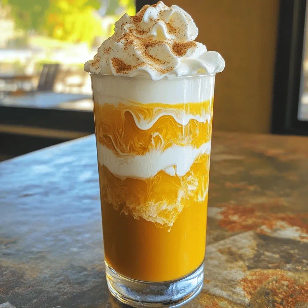 To make this Pumpkin Spice Cold Brew, you will need: - 1 cup coarsely ground coffee - 4 cups cold water - 1 cup pumpkin puree - 1 tablespoon pumpkin spice mix - 4 tablespoons maple syrup - 1 teaspoon vanilla extract - Milk or dairy-free alternative - Whipped cream (optional) - Ground cinnamon (optional) These ingredients come together for a rich, creamy drink. You can swap some ingredients if needed: - Use your favorite coffee blend. - Try a different sweetener like honey or agave. - Replace pumpkin puree with butternut squash puree. - If you prefer, use almond, oat, or coconut milk. These swaps can still give you a great drink! Using quality ingredients enhances flavors. Freshly ground coffee makes a huge difference. Look for organic pumpkin puree for a rich taste. Pure maple syrup adds depth to sweetness. When you choose quality, your drink will shine! To start, take a large jar or pitcher. Add 1 cup of coarsely ground coffee and 4 cups of cold water. Stir gently to mix. Cover it and place it in the fridge. Let it steep for 12 to 24 hours. This step is key for rich flavor. After steeping, it's time to strain the coffee. Use a coffee filter or fine-mesh sieve. Pour the mixture through the filter to catch the grounds. This leaves you with smooth cold brew concentrate. Set it aside for later use. Next, grab a small saucepan. Add 1 cup of pumpkin puree, 1 tablespoon of pumpkin spice mix, and 4 tablespoons of maple syrup. Add 1 teaspoon of vanilla extract too. Heat this on medium until warm. Stir well until it blends nicely. Remove from heat and let it cool slightly. Now, take a glass or cup. Mix 1 part of your pumpkin mixture with 3 parts cold brew concentrate. You can adjust this mix to fit your taste. If you want more pumpkin flavor, add more pumpkin mix. Finally, pour in your choice of milk or a dairy-free alternative. This will give your drink a creamy texture. Stir gently to blend everything. Fill a glass with ice, then pour the pumpkin spice cold brew over the ice. If you like, top it with whipped cream and a sprinkle of ground cinnamon for a fancy touch. Enjoy your drink! To get the best flavor from your pumpkin spice cold brew, start with good coffee. Use coarsely ground coffee for smooth brewing. Cold brewing takes time but brings out rich flavors. Let your coffee steep in the fridge for 12 to 24 hours. The longer it steeps, the bolder the taste. When combining the pumpkin mixture, heat it gently. This helps blend the spices and pumpkin well. Stir until it’s warm, but don't boil it. Mixing the pumpkin mixture with cold brew creates a tasty balance. Sweetness is key to making this drink perfect for you. Start with 4 tablespoons of maple syrup, then taste it. If you want it sweeter, add more syrup a little at a time. You can also try honey or agave if you prefer. Remember, you can always add, but you can’t take away. If you like less sweetness, cut back on the syrup. This way, you can find the right balance for your taste buds. One great tip is to make your pumpkin spice cold brew ahead of time. Brew a large batch and store it in the fridge for up to a week. Make the pumpkin mixture and keep it in a separate jar. When you’re ready for a drink, just mix them together. This saves time on busy mornings. You can also pre-make single servings in jars for easy grab-and-go drinks. Enjoying this fall treat can fit easily into your day! {{image_2}} You can easily make this drink dairy-free and vegan. Just use a dairy-free milk. Almond, oat, or coconut milk work well. They add creaminess without dairy. For whipped cream, choose a plant-based option. This keeps the drink rich while being vegan-friendly. Want a colder drink? Make iced pumpkin spice cold brew. Brew your cold brew as usual. Then, pour it over ice. This keeps your drink cool and refreshing. You can adjust the pumpkin mix ratio to keep the flavor strong. Each sip will make you smile. Add your favorite flavors to the drink. Try a splash of caramel for sweetness. You can also include a dash of chocolate syrup for a twist. Want more spice? Add extra cinnamon or nutmeg. Each option gives your drink a new twist and keeps it fun. Store leftover cold brew in an airtight jar. Keep it in the fridge. This helps prevent any unwanted odors. Use it within a week for the best taste. If you notice any off flavors, it’s best to toss it. Pumpkin puree lasts about a week once opened. Keep it sealed in the fridge. Pumpkin spice mix stays good for 6 months if stored in a cool, dry place. Maple syrup lasts for a long time, but check for any changes in color or smell. You can enjoy cold brew cold or warm it. For a warm drink, heat the cold brew gently on the stove. Do not boil; just warm it up. Serve it with milk or cream for a cozy taste. Top it with whipped cream and a sprinkle of cinnamon for extra flair. Pumpkin Spice Cold Brew is a smooth coffee drink. It mixes cold brew coffee with pumpkin puree and spices. You get a taste of fall in every sip. The drink is sweet, creamy, and full of flavor. Many enjoy it over ice, making it perfect for warm days. Yes, you can use regular coffee. Brew it strong and chill it. However, cold brew tastes smoother. Regular coffee can be more bitter, especially if served cold. If you like rich flavors, cold brew is the better choice. You can find Pumpkin Spice Cold Brew at coffee shops. Many chain stores offer it in the fall. Some local cafes may also have their own version. You can also buy it bottled at grocery stores. Check the beverage aisle for ready-made options. To make a larger batch, just double the ingredients. Use 2 cups of coffee and 8 cups of water. Brew it in a big jar or pitcher. The steeping time stays the same, about 12-24 hours. You can enjoy this drink with friends! Some popular brands include Starbucks and Dunkin'. They often release seasonal drinks. Other brands, like Califia Farms, offer bottled versions. Check your local store for different options. Each brand has its own twist on this tasty drink. This blog post covered everything you need for the perfect Pumpkin Spice Cold Brew. We explored quality ingredients and how they impact flavor. I shared step-by-step instructions for brewing and mixing, plus tips to enhance taste and make ahead. Don’t forget about dairy-free options and fun variations. With the right storage info, you can enjoy your drink longer. Whether you want a cozy treat or an iced delight, pumpkin spice can fit your needs. Enjoy making your cold brew, and have fun customizing it!