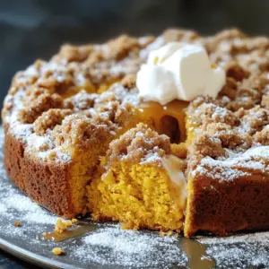 For this Pumpkin Streusel Coffee Cake, you'll need: - 1 cup canned pumpkin puree - 1 cup granulated sugar - 1/2 cup brown sugar, packed - 1/2 cup vegetable oil - 3 large eggs - 1 teaspoon vanilla extract - 2 cups all-purpose flour - 2 teaspoons baking powder - 1 teaspoon baking soda - 1 teaspoon ground cinnamon - 1/2 teaspoon ground nutmeg - 1/2 teaspoon salt These ingredients work together to create a moist and flavorful cake. The pumpkin adds a rich taste and helps keep the cake soft. You can add a bit of crunch and flavor with these optional ingredients: - 1/2 cup chopped walnuts or pecans Adding nuts gives the cake a nice texture and taste. You can skip them if you prefer a nut-free option. The streusel topping adds a sweet crunch. For it, you will need: - 1/2 cup all-purpose flour - 1/3 cup brown sugar, packed - 1/2 teaspoon ground cinnamon - 1/4 cup cold butter, cubed This topping contrasts with the soft cake beneath. It makes each bite even better! Mixing these ingredients creates a crumbly topping that will bake up crispy and delicious. Start by preheating your oven to 350°F (175°C). This step is key for even baking. I like to grease a 9x13 inch baking pan or line it with parchment paper. This makes it easy to lift the cake out later. In a large bowl, mix together the pumpkin puree, granulated sugar, brown sugar, vegetable oil, eggs, and vanilla extract. Stir well until everything blends. In another bowl, whisk the flour, baking powder, baking soda, cinnamon, nutmeg, and salt together. Gradually add the dry mix to the pumpkin mix. Stir just until combined; don’t over-mix. If you want, fold in the chopped walnuts or pecans for some crunch. In a small bowl, mix the flour, brown sugar, and cinnamon for the streusel. Then, add the cold, cubed butter. Use your fingers or a pastry cutter to combine until it looks crumbly. This crumbly mix adds a sweet crunch on top of the cake. To get the best texture, use canned pumpkin puree. It is smooth and easy to mix. Mix the wet and dry ingredients gently. Over-mixing can make the cake tough. You want it soft and fluffy. Let the batter rest for a few minutes. This helps it rise well during baking. After you enjoy the cake, let it cool completely. Then, wrap it tightly in plastic wrap. You can also place it in an airtight container. Store it at room temperature for up to three days. For longer storage, keep it in the fridge for up to a week. One mistake is not measuring ingredients correctly. Use dry measuring cups for flour and sugar. Another error is skipping the streusel topping. It adds crunch and flavor. Lastly, don’t skip cooling the cake before slicing. This keeps the slices neat and pretty. {{image_2}} If you want a nut-free coffee cake, just skip the nuts. The cake will still taste great! You can add extra spices for more flavor. Try adding a bit more cinnamon or nutmeg. This gives the cake warmth without the nuts. You can make this cake gluten-free by using gluten-free flour. Just swap the all-purpose flour with a good gluten-free blend. Look for one that has xanthan gum. This helps the cake rise and keeps it from being crumbly. Your coffee cake will still be soft and yummy! Want to mix things up? Add some chocolate chips or dried fruit like raisins or cranberries. You can also stir in a teaspoon of ginger for a spicy kick. If you love maple, try maple syrup instead of some sugar. Each of these changes makes the cake unique and fun! To keep your Pumpkin Streusel Coffee Cake fresh, store it in an airtight container. Place it at room temperature for up to three days. If you want to keep it longer, refrigeration is a good option. Just remember to wrap it well with plastic wrap or foil. You can freeze this coffee cake for up to three months. First, let it cool completely. Then, cut it into slices. Wrap each slice in plastic wrap. After that, place the wrapped slices in a freezer bag. Squeeze out any air before sealing. Label the bag with the date for easy tracking. To enjoy your coffee cake warm, preheat your oven to 350°F (175°C). Place the slices on a baking sheet. Heat them for about 10 to 15 minutes. You can also use the microwave for quick reheating. Just warm a slice for 15 to 20 seconds. Enjoy the soft, warm cake with a cup of coffee! Yes, you can use fresh pumpkin. Just cook it until soft. After cooking, scoop out the flesh and mash it. Make sure to drain any excess water. Fresh pumpkin can add a nice flavor, but it may change the texture slightly. If you have fresh pumpkin, go for it! Pumpkin Streusel Coffee Cake lasts about three days at room temperature. Store it in an airtight container. If you want it to last longer, keep it in the fridge for up to a week. You can also freeze it for up to three months. Just wrap it well before freezing. This cake pairs well with many tasty treats. Try serving it with whipped cream or vanilla ice cream for a sweet touch. A drizzle of caramel sauce adds extra flavor. You can also enjoy it with a hot cup of coffee or tea. These drinks enhance the warm spices in the cake. You now have all the tools to make a great Pumpkin Streusel Coffee Cake. We covered the key ingredients, simple steps, and helpful tips. I shared tasty variations and storage tips, too. Remember, this coffee cake is not just a treat; it’s a chance to bond with family over warm bites and rich flavors. Enjoy each slice, and don’t be afraid to try your own twists. Now, get baking and make this cake your own!