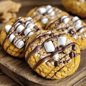 - 1 cup pumpkin puree - 1/2 cup unsalted butter, softened - 1 cup brown sugar - 1/2 cup granulated sugar - 1 large egg - 1 teaspoon vanilla extract - 2 cups all-purpose flour - 1 teaspoon baking soda - 1 teaspoon pumpkin pie spice - 1/2 teaspoon salt - 1 cup mini marshmallows - 1 cup chocolate chips - 1/2 cup graham cracker crumbs The key to making my Pumpkin S'mores Cookies lies in using fresh, quality ingredients. Pumpkin puree gives these cookies their warm, earthy flavor. I always choose unsalted butter for better control over salt levels. Brown sugar adds a deeper sweetness, while granulated sugar provides a nice crunch. When mixing in the egg and vanilla extract, it’s best to use room temperature ingredients. This helps create a nice, smooth batter. For dry ingredients, I prefer all-purpose flour, which provides the right structure. Baking soda helps the cookies rise and gives them a soft texture. Pumpkin pie spice is essential for that cozy fall flavor. Salt enhances the sweetness and balances the flavors. Mini marshmallows and chocolate chips bring the s'mores element, while graham cracker crumbs add a delightful crunch. - Additional spices like cinnamon or nutmeg - Variations in chocolate types (dark, milk, or white chocolate) - Flavor extract options (like almond or orange) You can elevate these cookies by adding extra spices, like a hint of cinnamon or nutmeg. Changing the type of chocolate can also create new flavor profiles. Dark chocolate gives a rich taste, while white chocolate adds sweetness. If you want a twist, try flavor extracts like almond or orange for a unique touch. For the full recipe, check out the link provided. Happy baking! 1. Preheat your oven to 350°F (175°C). Line two baking sheets with parchment paper. 2. In a large bowl, cream together 1/2 cup softened butter, 1 cup brown sugar, and 1/2 cup granulated sugar. Mix until light and fluffy. 3. Add in 1 cup pumpkin puree, 1 large egg, and 1 teaspoon vanilla extract. Stir until everything blends well. 1. In another bowl, whisk together 2 cups all-purpose flour, 1 teaspoon baking soda, 1 teaspoon pumpkin pie spice, and 1/2 teaspoon salt. 2. Gradually combine the dry mixture with the wet mixture. Stir until just combined. 1. Gently fold in 1 cup mini marshmallows, 1 cup chocolate chips, and 1/2 cup graham cracker crumbs. 2. Scoop tablespoon-sized dough onto the prepared baking sheets. Leave enough space for spreading. 3. Bake in the preheated oven for 12-15 minutes. Check for light golden edges. For the full recipe, check out the instructions above. Enjoy your delicious pumpkin s'mores cookies! To get the best dough, aim for a soft texture. It should not be too sticky or too dry. Start with room-temperature butter. This will help mix it well with sugars. When you add the pumpkin puree, make sure it blends smoothly. For a chewy cookie, use brown sugar. It adds moisture. Do not overmix the dough. Just combine until you no longer see dry flour. This keeps your cookies soft and chewy. For a festive look, serve the cookies on a wooden platter. You can drizzle melted chocolate on top. Sprinkle extra graham cracker crumbs to mimic s'mores. This adds a fun touch. Pair your cookies with warm drinks. A pumpkin spice latte makes a great match. Hot cocoa also works well with these cookies. The flavors blend perfectly for a cozy treat. If your cookies spread too much, check your oven temperature. It should be accurate. If they spread, try chilling the dough for 30 minutes. This helps firm it up. For dry or crumbly cookies, try adding a bit more pumpkin puree. Just a tablespoon can help bring moisture back. You can also reduce the baking time. This keeps them soft and fresh. For the full recipe, check the section above. {{image_2}} If you want to make these cookies gluten-free, use almond flour or coconut flour. These flours work well and keep the cookies moist. For a vegan option, swap butter with coconut oil or vegan butter. Replace the egg with a flaxseed meal mix. Just mix one tablespoon of flaxseed meal with three tablespoons of water and let it sit for five minutes. You can add nuts like walnuts or pecans for a nice crunch. This adds texture and a lovely nutty flavor. Feel free to experiment with other seasonal flavors. Maple syrup can give your cookies a sweet depth. Adding apple pie spice can also enhance the fall vibes. For those watching their sugar, use a low-sugar blend or stevia. This keeps the sweetness without all the sugar. If you need a dairy-free version, choose dairy-free chocolate chips and use almond milk in place of regular milk. These small changes make the cookies suitable for many diets while keeping them delicious. To keep your pumpkin s'mores cookies fresh at room temperature, store them in an airtight container. This method helps maintain their soft texture. Place parchment paper between layers to avoid sticking. Keep the cookies in a cool, dry place away from sunlight. They will stay fresh for about 5 days this way. For longer storage, you can freeze your cookies. First, let them cool completely. Then, place them in a freezer-safe bag or container. Be sure to label the bag with the date. They will last in the freezer for up to 3 months. When you’re ready to enjoy them, thaw the cookies in the fridge overnight. To keep the taste and texture, reheat them in the oven for a few minutes at 350°F (175°C). This method helps revive their fresh-baked flavor. If you want to refresh your cookies before serving, preheat your oven to 350°F (175°C). Place the cookies on a baking sheet and warm them for about 5 minutes. This step will make them soft and melty again. You can also microwave them for about 10 seconds, but the oven gives better results. Enjoy your warm pumpkin s'mores cookies with a cozy drink! Can I use fresh pumpkin instead of canned? Yes, you can use fresh pumpkin. Just make sure to cook and puree it first. It should not be too watery. The texture needs to be smooth for good cookies. How do I make these cookies ahead of time? You can make the dough ahead. Just scoop it onto baking sheets and freeze. Once frozen, put the dough balls in a bag. When you're ready, bake them straight from the freezer, adding a minute or two to the baking time. What’s the best way to store leftover cookies? Store the cookies in an airtight container. Keep them at room temperature. They will stay fresh for about a week. You can also layer parchment paper between layers to avoid sticking. Can I make these cookies without graham cracker crumbs? Yes, you can omit the crumbs. Try using crushed cookies or oats instead. This will give a different texture but still keep them tasty. How do I know when the cookies are done baking? Look for golden edges and a soft center. The cookies will firm up as they cool. If they seem too soft, give them a minute or two more in the oven. How can I tell if my pumpkin is fresh? Fresh pumpkin should feel firm and heavy. It should have a rich, orange color. When you cut it open, the flesh should be thick and moist. What are the best substitutes for pumpkin pie spice? If you don’t have pumpkin pie spice, mix equal parts cinnamon and nutmeg. You can add a pinch of ginger and cloves for extra flavor. How do I add a drizzle of chocolate effectively? Melt chocolate in a microwave or over a double boiler. Use a spoon or a squeeze bottle to drizzle over the cookies. A steady hand helps create a nice pattern. You learned how to make delicious pumpkin s'mores cookies. We covered all the ingredients you need, from pumpkin puree to chocolate chips. I shared step-by-step instructions to guide your baking process. Plus, I offered tips and tricks to ensure perfect cookies every time. Remember, you can customize these cookies with new flavors or ingredients. Enjoy your baking!