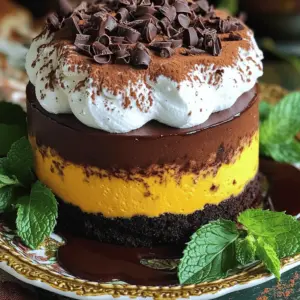 To make this cake, gather the following ingredients: - 1 cup pumpkin puree - 1/2 cup chocolate chips (dark or semi-sweet) - 1/2 cup heavy cream - 1/2 cup powdered sugar - 2 large eggs - 1/2 cup all-purpose flour - 1 teaspoon baking powder - 1/2 teaspoon vanilla extract - 1/4 teaspoon ground cinnamon - 1/4 teaspoon nutmeg - Pinch of salt Using quality ingredients makes a big difference. Choose pure pumpkin puree, not pie filling. Look for chocolate chips that are at least 60% cocoa for a rich flavor. Fresh eggs will help create a fluffy texture. For the cream, use heavy cream, as it whips better and gives a nice mousse texture. If you have dietary needs, swaps are easy. For a gluten-free option, use a gluten-free flour blend in place of all-purpose flour. You can replace heavy cream with coconut cream for a dairy-free version. If you need a vegan cake, substitute eggs with flaxseed meal mixed with water. Use dairy-free chocolate chips to keep it vegan. Enjoy making this treat your own! Check out the Full Recipe for more details! First, set your oven to 350°F (175°C). This warmth helps the cake rise perfectly. While the oven heats, grab a 9-inch round cake pan. Grease it well with butter or oil. Next, line the bottom with parchment paper. This step keeps the cake from sticking. In a small pan, melt the chocolate chips over low heat. Stir them until smooth, then let them cool. In a big bowl, whisk together the pumpkin puree, eggs, and vanilla extract. Mix until you see a smooth, creamy texture. Slowly add the melted chocolate into this mix. Stir gently until everything blends well. In another bowl, sift the flour, baking powder, cinnamon, nutmeg, and salt. This helps avoid lumps. Now, fold the dry mix into the wet mix. Be careful not to overmix, as that can make the cake tough. Just mix until you can’t see any dry flour. Pour the batter into your prepared pan. Use a spatula to smooth out the top. Pop it in the oven and bake for 25 to 30 minutes. To check if it’s done, insert a toothpick into the center. If it comes out clean, the cake is ready! After baking, let it cool in the pan for 10 minutes. Then move it to a wire rack to cool completely. This process ensures your Pumpkin Chocolate Mousse Cake turns out moist and delicious. For the full recipe, check out the details above. To make the mousse layer just right, whip the cream gently. Use a chilled bowl and beaters for best results. Start on low speed and gradually increase. Stop when soft peaks form, as over-whipping can turn the cream into butter. When folding the whipped cream into the chocolate-pumpkin mix, be gentle. This keeps the mousse light and airy. Serving a cake is all about the look. To make it pop, use a pretty platter. Spread the whipped cream evenly on top. Add chocolate shavings for a rich touch. Fresh mint leaves can brighten the dish. You might also drizzle chocolate sauce around the edges. This adds flair and makes the dessert even more inviting. One common mistake is overmixing the batter. This can lead to a dense cake. Mix just until combined for a light texture. Another mistake is not checking the oven temp. An oven that is too hot can burn the cake. Always use a toothpick to check for doneness. Lastly, let the cake cool fully before adding the mousse layer. This keeps the layers from mixing and maintains a beautiful look. For a full recipe, check out the complete guide. {{image_2}} You can play with flavors in your pumpkin chocolate mousse cake. Try adding orange zest for a citrus twist. The bright flavor pairs well with pumpkin. You can also mix in a little espresso powder. It will give your cake a rich, deep taste. If you like nuts, fold in some chopped walnuts or pecans. They add a nice crunch and flavor. If you prefer a sweeter cake, increase the powdered sugar in the mousse layer. You can also add a bit more vanilla extract. For a spicier cake, boost the cinnamon and nutmeg. Just a pinch more can make a big difference. Taste the batter before baking to adjust the flavors. This way, you can make it just how you like it. To make this cake gluten-free, replace the all-purpose flour with a gluten-free mix. Look for a blend that works well in baked goods. For a vegan version, use flax eggs instead of regular eggs. Mix one tablespoon of ground flaxseed with three tablespoons of water for each egg. You can also substitute heavy cream with coconut cream. This keeps the mousse rich and creamy without dairy. For the full recipe, check the complete ingredients and instructions to create your perfect version. To keep your Pumpkin Chocolate Mousse Cake fresh, store it in the fridge. Use an airtight container to prevent it from drying out. If you don’t have one, wrap the cake tightly in plastic wrap. This helps keep the mousse layer creamy and smooth. Try to eat the cake within three days for the best taste. If you want to save your cake for later, freezing is a great option. First, let the cake cool completely. Then, wrap it in plastic wrap and foil. This prevents freezer burn and helps keep the flavor. You can freeze it for up to three months. When you’re ready to enjoy it, thaw the cake in the fridge overnight. To refresh the mousse layer, I suggest whipping up some heavy cream. Add a bit of powdered sugar and vanilla extract for extra flavor. Spread this mixture on top of the cake just before serving. This makes the mousse light and fluffy again, giving your cake a fresh feel. You can also add chocolate shavings for a lovely touch. For the full recipe, refer to the complete instructions provided earlier. To make this cake from scratch, start with fresh ingredients. Use pumpkin puree, eggs, and flour. Melt the chocolate chips in a saucepan. Mix the pumpkin, eggs, and vanilla until smooth. Add the chocolate and stir well. Then, sift the flour, baking powder, and spices together. Fold the dry mix into the wet one gently. Pour the batter into a prepared pan and bake. For the mousse layer, whip heavy cream with powdered sugar. Spread it on the cooled cake for a rich finish. You can find the full recipe above for detailed steps. Yes, you can use different chocolates! Dark chocolate gives a rich flavor. Semi-sweet chocolate adds a nice sweetness. Milk chocolate will make it sweeter and creamier. White chocolate is an option too, but it changes the flavor a lot. Choose the type of chocolate that you enjoy the most. Each type will give the cake a unique taste. The cake lasts about 3 to 5 days in the fridge. Make sure to cover it well to keep it fresh. Use plastic wrap or a cake dome. If you want it to last longer, consider freezing it. Just remember to let it thaw in the fridge before serving. Enjoy your delicious cake! In this post, I covered the essential ingredients for Pumpkin Chocolate Mousse Cake, including quality tips and substitutions. I shared step-by-step instructions for prep, mixing, and baking. You learned techniques for perfect mousse texture and decoration, plus common mistakes to avoid. Finally, I explored variations like flavor swaps and dietary adaptations, and provided storage tips. This cake is fun and simple to make. With these insights, you can create a treat everyone will love. Happy baking!