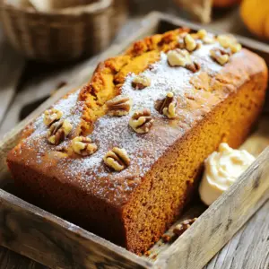 Canned pumpkin puree is the star of this recipe. It gives the bread that rich, warm flavor. I use one cup of canned pumpkin puree. This makes the bread moist and soft. For sweetness, we use one cup of granulated sugar and half a cup of light brown sugar. The brown sugar adds a nice depth. We also need half a cup of vegetable oil. This keeps the bread soft and tender. Two large eggs provide structure and moisture. They help bind everything together. You’ll need one teaspoon of vanilla extract too. This adds a lovely aroma and flavor. For the dry mix, we include one and three-quarters cups of all-purpose flour. This is the base of our bread. We also use one teaspoon of baking soda and half a teaspoon of baking powder. These help the bread rise. Add in a teaspoon of cinnamon, half a teaspoon of nutmeg, a quarter teaspoon of cloves, and a quarter teaspoon of allspice. These spices give our bread its warm, autumn taste. Finally, we need half a teaspoon of salt to balance all the flavors. You can make this bread even more special with optional add-ins. I love adding half a cup of chopped walnuts or pecans. They add crunch and flavor. You can also mix in half a cup of chocolate chips. This makes the bread extra sweet and fun! First, you need to set your oven to 350°F (175°C). This temperature works great for baking. While the oven heats, take a 9x5 inch loaf pan. Grease it well with butter or oil, then dust it lightly with flour. This step helps your bread slide out easily later. In a large bowl, add the following: - 1 cup canned pumpkin puree - 1 cup granulated sugar - 1/2 cup light brown sugar, packed - 1/2 cup vegetable oil - 2 large eggs - 1 teaspoon vanilla extract Whisk these together until everything is mixed well. You want a smooth texture. The sugars will blend with the pumpkin, creating a sweet base for your bread. Take another bowl and sift in: - 1 3/4 cups all-purpose flour - 1 teaspoon baking soda - 1/2 teaspoon baking powder - 1 teaspoon cinnamon - 1/2 teaspoon nutmeg - 1/4 teaspoon cloves - 1/4 teaspoon allspice - 1/2 teaspoon salt Sifting helps break up clumps and mixes the dry ingredients evenly. This mix will give your bread its wonderful flavor and rise. Now, gradually add the dry mix to the wet ingredients. Stir gently until just combined. It's okay if some lumps remain. Overmixing can make your bread tough, so be careful. If you want, fold in: - 1/2 cup chopped walnuts or pecans (optional) - 1/2 cup chocolate chips (optional) These add-ins make the bread even more special. Pour the batter into your prepared loaf pan. Smooth the top with a spatula. Place the pan in the oven and bake for 60-70 minutes. To check if it's done, insert a toothpick into the center. If it comes out clean, your bread is ready. When baked, let it cool in the pan for about 10 minutes. Then, transfer it to a wire rack to cool completely. Enjoy the delightful smell as it fills your kitchen! To get that moist, soft texture, use canned pumpkin puree. This ingredient keeps the bread moist. Mix your wet ingredients well so they blend fully. When you add dry ingredients, do so slowly. Stir gently until just combined. Overmixing can make your bread tough. Trust me, nobody wants that! Want to amp up the flavor? Try adding spices! Besides cinnamon, include nutmeg and cloves. These spices bring warmth and depth. You can also fold in chopped nuts or chocolate chips. They add a nice crunch and sweetness. A splash of maple syrup can boost the flavor, too. Just a little will do! Presentation matters! Slice the bread and serve it warm. Dust the top with powdered sugar for a sweet touch. You could also spread cream cheese on each slice. This makes it even more delicious. For a cozy look, serve on a rustic wooden board. Add some autumn leaves around for a fun touch! {{image_2}} If you want a nut-free pumpkin bread, it’s easy! Just skip the nuts. You can replace them with extra chocolate chips if you like. This keeps your bread rich and sweet. You still get that warm pumpkin flavor without any nuts. To make this bread gluten-free, swap the all-purpose flour for a gluten-free blend. Many brands work well in baking. Look for one that can replace regular flour cup-for-cup. Adjust the baking time as needed. This way, everyone can enjoy a slice, no matter their diet! Want to boost the flavor? Add seasonal spices! Try a pinch of ginger or cardamom. These spices add warmth and depth. You can also mix in some pumpkin pie spice for a cozy twist. Experimenting with spices allows you to create your perfect loaf! To keep your pumpkin bread fresh, wrap it tightly. Use plastic wrap or aluminum foil. You can also place it in an airtight container. This helps keep moisture in and prevents it from drying out. Store the bread at room temperature for up to four days. If you want it to last longer, refrigeration works too, but it may change the texture a bit. To freeze the pumpkin bread, slice it first for easy serving later. Wrap each slice in plastic wrap, then place them in a freezer bag. Remove as much air as possible to avoid freezer burn. You can freeze the bread for up to three months. Label the bag with the date so you remember when you made it. When you're ready to enjoy your frozen pumpkin bread, remove it from the freezer. Let it thaw in the fridge overnight or at room temperature for a few hours. To reheat, place a slice in the microwave for about 15-20 seconds. This warms it up nicely. If you prefer your bread crispier, toast it in a toaster oven for a few minutes. Enjoy your cozy treat! To make pumpkin bread moist, use canned pumpkin puree. It adds moisture and flavor. Oil also helps keep the bread soft. Make sure not to overmix the batter, as this can make the bread tough. Baking it just right also helps. When a toothpick comes out clean, you know it’s done. Yes, you can substitute some ingredients. Use applesauce for oil to cut fat. You can try honey instead of granulated sugar. If you need a nut-free option, leave out the walnuts or pecans. If you want a gluten-free bread, use gluten-free flour. Just keep the other steps the same for the best results. Pumpkin bread lasts for about 3 to 4 days at room temperature. Store it in an airtight container to keep it fresh. If you want it to last longer, put it in the fridge. This way, it can last for up to a week. Yes, you can make this recipe without eggs. Use 1/4 cup of applesauce for each egg you replace. You can also use mashed bananas or silken tofu. These options will keep the bread moist and help it rise. You’ve learned how to make delicious pumpkin bread from scratch. We covered key ingredients like canned pumpkin, sugars, and optional add-ins. Step-by-step, we prepared the oven, mixed ingredients, and created the batter. I shared tips for perfect texture and fun variations, including nut-free and gluten-free options. Good storage practices help keep your bread fresh. Now, get baking and enjoy this tasty treat! You’ll impress anyone who tries it.