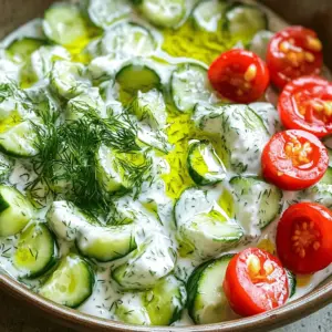 To make a tasty Tzatziki Cucumber Salad, gather these key items: - 2 large cucumbers, peeled and diced - 1 cup Greek yogurt - 2 cloves garlic, minced - 2 tablespoons fresh dill, finely chopped - 1 tablespoon lemon juice - Salt and pepper to taste - 1 tablespoon olive oil These ingredients create a fresh and creamy salad. The cucumbers add crunch, while the yogurt gives a smooth texture. You can enhance your salad with these optional items: - 1/2 cup cherry tomatoes, halved for garnish - Extra dill for topping - A sprinkle of paprika for color Cherry tomatoes add sweetness and color. Extra dill can boost the fresh flavor, while paprika adds a nice touch. If you’re missing something, here are some swaps: - Use regular yogurt if you don’t have Greek yogurt. - Replace fresh dill with dried dill in a pinch. - Lemon juice can be swapped with vinegar for a tangy kick. These substitutions keep your salad fresh and flavorful, even if you're short on some ingredients. Start with the cucumbers. Peel them if you want, but it’s not necessary. Dice the cucumbers into small, bite-sized pieces. This makes them easy to eat. Next, place the diced cucumbers in a colander. Sprinkle them with a pinch of salt. Let them sit for about 10-15 minutes. This step helps draw out excess moisture. While the cucumbers rest, grab a medium bowl. Combine 1 cup of Greek yogurt, 2 cloves of minced garlic, 2 tablespoons of fresh dill, and 1 tablespoon of lemon juice. Add 1 tablespoon of olive oil for richness. Mix everything until it is smooth and well blended. This yogurt mixture is the heart of the salad. After 15 minutes, rinse the cucumbers under cold water. Pat them dry with paper towels to remove extra salt. Now, fold the cucumbers into the yogurt mixture. Make sure every piece is well coated. Season with salt and pepper to taste. Cover the salad and let it chill in the fridge for at least 30 minutes. This resting time allows the flavors to come together. When you serve the salad, add some halved cherry tomatoes on top for extra color and flavor. To boost the taste of your Tzatziki Cucumber Salad, use fresh ingredients. Fresh dill makes a big difference. It adds a bright flavor that pairs well with yogurt. You can also add a pinch of cumin for warmth. If you want extra crunch, try adding thinly sliced bell peppers. Serve your salad in a large, shallow bowl. Drizzle a bit of olive oil on top for shine. Sprinkling extra dill gives it a nice touch. This salad goes great with grilled meats or pita bread. You can also serve it as a dip with veggies or chips. For a twist, add halved cherry tomatoes for color and taste. Store any leftovers in an airtight container in the fridge. It stays fresh for up to three days. The flavors will meld and taste even better. Avoid freezing the salad, as the cucumbers may become mushy. When serving leftovers, give it a stir to refresh the texture. {{image_2}} You can change the salad by adding olives and feta cheese. The salty olives mix well with the fresh cucumbers. Feta adds a creamy and tangy taste. Just chop about 1/2 cup of olives and 1/2 cup of feta cheese. Fold them into the salad after mixing in the yogurt. This twist makes the dish richer and more filling. For those who like some heat, jalapeños are a great choice. Dice one to two jalapeños and add them to the yogurt mixture. You can remove the seeds for less heat. This addition gives the salad a spicy kick, balancing the coolness of the cucumbers. It’s a fun way to surprise your taste buds! If you want a vegan version, replace Greek yogurt with dairy-free yogurt. Coconut yogurt works well for a creamy texture. You can also add some nutritional yeast for a cheesy flavor. This way, everyone can enjoy this tasty salad, no matter their dietary needs. Just remember to check that the yogurt is unsweetened! Each serving of Tzatziki Cucumber Salad has about 100 calories. The main source of calories comes from Greek yogurt and olive oil. Cucumbers add crunch but few calories. This salad is both light and satisfying. - Cucumbers: They are high in water and low in calories. They help keep you hydrated. - Greek yogurt: This yogurt provides protein and probiotics. Probiotics support gut health. - Garlic: Garlic has compounds that boost your immune system. It can help lower blood pressure. - Dill: Dill is rich in antioxidants. It may aid digestion and add flavor. - Lemon juice: This adds vitamin C. Vitamin C is good for your skin and immune system. - Olive oil: A healthy fat, olive oil supports heart health. It is full of antioxidants too. This salad is gluten-free and suitable for most diets. Be cautious if you have a dairy allergy. You can use dairy-free yogurt for a vegan option. Always check labels if you have allergies. You can store Tzatziki Cucumber Salad in the fridge for about three days. Make sure to keep it in a sealed container. The cucumbers may lose some crunch over time, but it will still taste fresh. Yes, making Tzatziki Cucumber Salad in advance is a great idea! It allows the flavors to meld together. Prepare it a day before, and chill it in the fridge. Just remember to add any garnish, like tomatoes, right before serving. Tzatziki Cucumber Salad pairs well with grilled meats, especially chicken or lamb. You can also serve it with pita bread or falafel for a tasty meal. It makes a refreshing side for any summer barbecue or picnic, too! This blog covered all you need for Tzatziki Cucumber Salad. We listed ingredients and substitutions, outlined step-by-step instructions, and shared essential tips and variations. Remember, you can mix flavors, adjust for diet needs, and serve this dish any way you like. Enjoy making it fresh, and feel free to try new flavors. Tzatziki Cucumber Salad is tasty, healthy, and perfect for any meal. Now, gather your ingredients and start creating a dish that you will love!