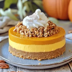 - Pumpkin puree: This gives your cheesecake that rich, fall flavor. - Cream cheese: It creates a smooth and creamy texture. - Eggs: They help to bind the filling and make it fluffy. - Granulated and brown sugar: The white sugar adds sweetness, while brown sugar brings a hint of caramel. - Graham cracker crumbs: They form the base for your cheesecake. - Melted butter: This helps hold the crumbs together. - Granulated sugar: A little sweetness to balance the crust. - Chopped pecans: They add crunch and a nutty flavor. - Brown sugar: This gives the streusel a lovely caramel taste. - Flour: It helps bind the topping for a crumbly texture. - Ground cinnamon: This spice makes the topping fragrant and warm. Each ingredient plays a key role in making this pumpkin streusel cheesecake a standout dessert. The combination of smooth cream cheese and spiced pumpkin creates a perfect fall treat. The added crunch from the streusel topping makes each bite exciting. Enjoy gathering these ingredients and preparing to create something truly special! Start by preheating your oven to 325°F (163°C). In a mixing bowl, combine these three ingredients: - 1 ½ cups graham cracker crumbs - ¼ cup melted butter - 2 tablespoons granulated sugar Mix until all crumbs are moistened. This step ensures a tasty crust. Next, press the mixture firmly into the bottom of a 9-inch springform pan. Make sure it’s even and compact. Bake the crust for 10 minutes. After baking, let it cool while you prepare the filling. In a large bowl, beat 16 oz of softened cream cheese until it’s smooth. Gradually add 1 cup of granulated sugar and mix until well combined. Now, add 1 cup of canned pumpkin puree. Stir until it’s fully mixed. Next, add three large eggs one at a time. Make sure to blend each egg well before the next addition. This keeps the filling smooth. Finally, mix in 1 teaspoon of vanilla extract, 1 teaspoon of ground cinnamon, ½ teaspoon of ground nutmeg, ½ teaspoon of ground ginger, and ½ teaspoon of salt. Your filling should now be creamy and full of flavor. Pour the pumpkin cheesecake filling into your cooled graham cracker crust. Smooth the top with a spatula for an even surface. For the streusel topping, combine these ingredients in another bowl: - ½ cup chopped pecans - ½ cup brown sugar - ½ cup flour - 1 teaspoon ground cinnamon - ¼ cup chilled butter, cubed Use your fingers or a pastry cutter to blend until it looks like coarse crumbs. Sprinkle this topping evenly over the cheesecake filling. Bake the cheesecake for 55-65 minutes. Look for the edges to be set, with a slight jiggle in the center. After baking, turn off the oven and crack the door. Let the cheesecake cool for about an hour. This helps prevent cracks. Once cooled, refrigerate the cheesecake for at least 4 hours, or overnight if you can wait! To make your cheesecake smooth, start with softened cream cheese. Cold cream cheese can form lumps. I mix the cream cheese first until it’s creamy. Then, I add sugar slowly. This method helps the sugar blend in well. When adding the eggs, do so one at a time. Mix well after each egg. This ensures each egg is fully incorporated. It leads to a creamy texture you will love. Cracks can ruin the look of your cheesecake. To prevent this, use gentle cooling methods. After baking, turn off the oven. Crack the oven door open. This allows the cheesecake to cool slowly. It helps reduce stress on the cake. When cooling, avoid sudden temperature changes. Moving a hot cheesecake to a cold space can cause cracks. For a beautiful presentation, slice the cheesecake neatly. Serve each slice with a dollop of whipped cream. A sprinkle of cinnamon on top adds charm. You can also add a few pecans for a nice crunch. This makes your cheesecake not only tasty but also lovely to look at. {{image_2}} You can adjust the spice levels for a unique taste. If you like more heat, add extra ginger or cinnamon. For a milder flavor, cut back on the spices. You can also try adding a splash of maple syrup for sweetness. It pairs well with pumpkin. If you need a nut-free cheesecake, simply skip the pecans in the topping. Instead, use crushed cookies like vanilla wafers. For a crunchy topping, try using oats mixed with a bit of brown sugar. This gives a nice texture without nuts. To make mini cheesecakes, use a muffin tin with cupcake liners. Fill each liner with the crust and filling. Bake them for about 20-25 minutes. Check for a slight jiggle in the center. Let them cool, then chill before serving. They make perfect bites for any gathering! To keep your pumpkin streusel cheesecake fresh, store it in the fridge. Use an airtight container or cover it tightly with plastic wrap. This will help prevent it from drying out. Make sure to let it cool completely before putting it in the fridge. If you want to save it for later, freeze slices wrapped in plastic wrap and then foil. This method keeps the cheesecake tasting great. In the fridge, your cheesecake will stay fresh for about 5 to 7 days. If frozen, it can last up to 2 months. Watch for signs of spoilage, like an off smell or changes in color. If you see any mold or odd textures, it’s best to toss it out. When you want to enjoy leftovers, do not microwave the whole cheesecake. Instead, slice a piece and heat it in the microwave for about 15-20 seconds. This warms the cheesecake without making it soggy. You can also enjoy it cold, as the flavors are still rich and delicious. If you reheat, add a dollop of whipped cream on top for extra flair. Yes, you can use fresh pumpkin. Fresh pumpkin gives your cheesecake a deeper flavor. However, it may be watery. Cook the pumpkin and drain it to get the right texture. Canned pumpkin is thicker and easier to use. It has a consistent taste, which is great for baking. If you lack graham crackers, use other cookies. Digestive biscuits or vanilla wafers work well. You can also use crushed oats or nuts for a gluten-free version. Just mix these with melted butter and sugar to create your crust. This adds a nice twist to the cheesecake. Check the edges of your cheesecake. They should be set and firm. The center should still jiggle slightly when you shake the pan. This means it will firm up as it cools. Look for a slight browning on top, which shows it's baked well. Absolutely! This cheesecake is perfect for making ahead. Prepare it a day in advance. Chill it overnight for the best flavor and texture. Just cover it well in the fridge. This way, it’s ready to serve when you need it. This blog post covered the delicious recipe for Pumpkin Streusel Cheesecake, including key ingredients and step-by-step instructions. I shared tips to achieve a smooth cheesecake and avoid cracks. Variations, storage, and serving suggestions added flavor to this festive treat. In closing, I hope you feel inspired to bake your own cheesecake. Enjoy every slice, and share it with loved ones. Your kitchen will smell amazing, and your dessert will impress!